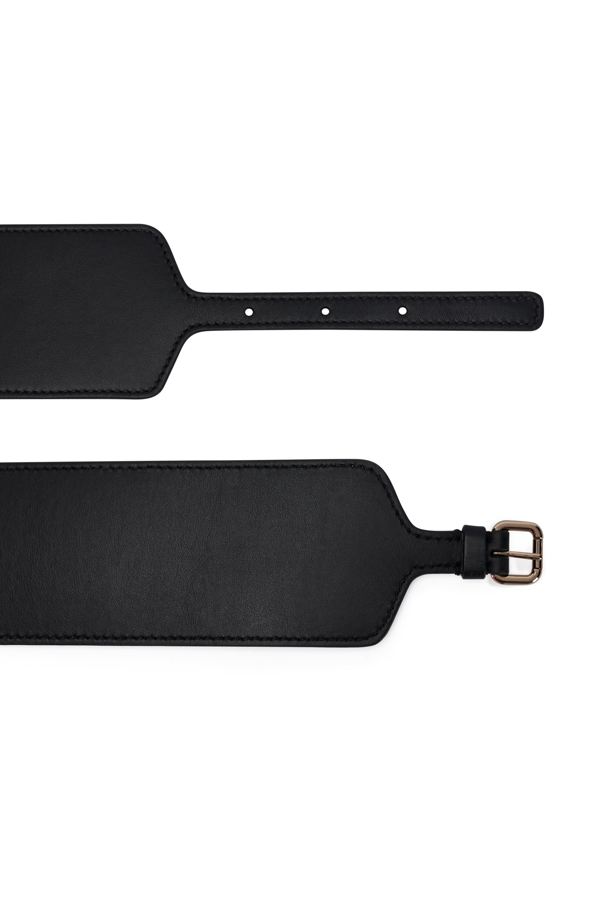 High black belt with golden buckle.