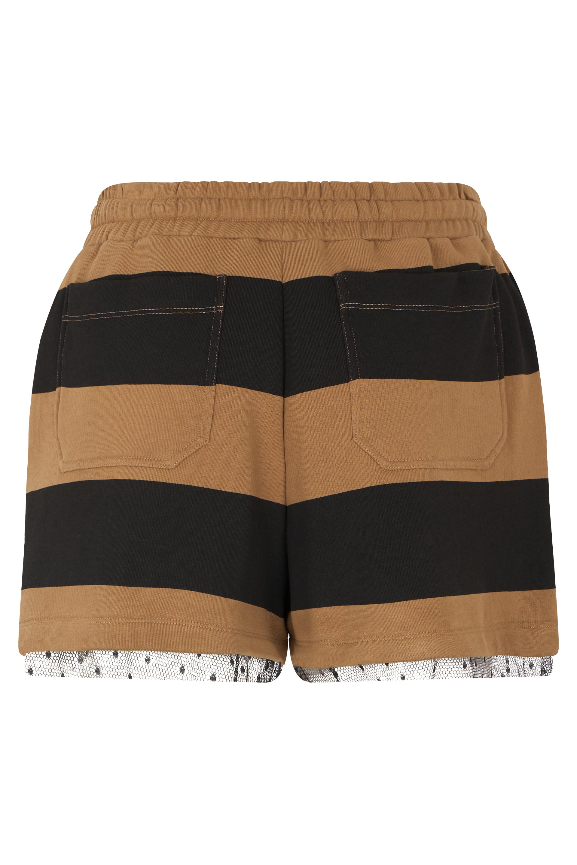 Summer shorts in camel color with black stripes.