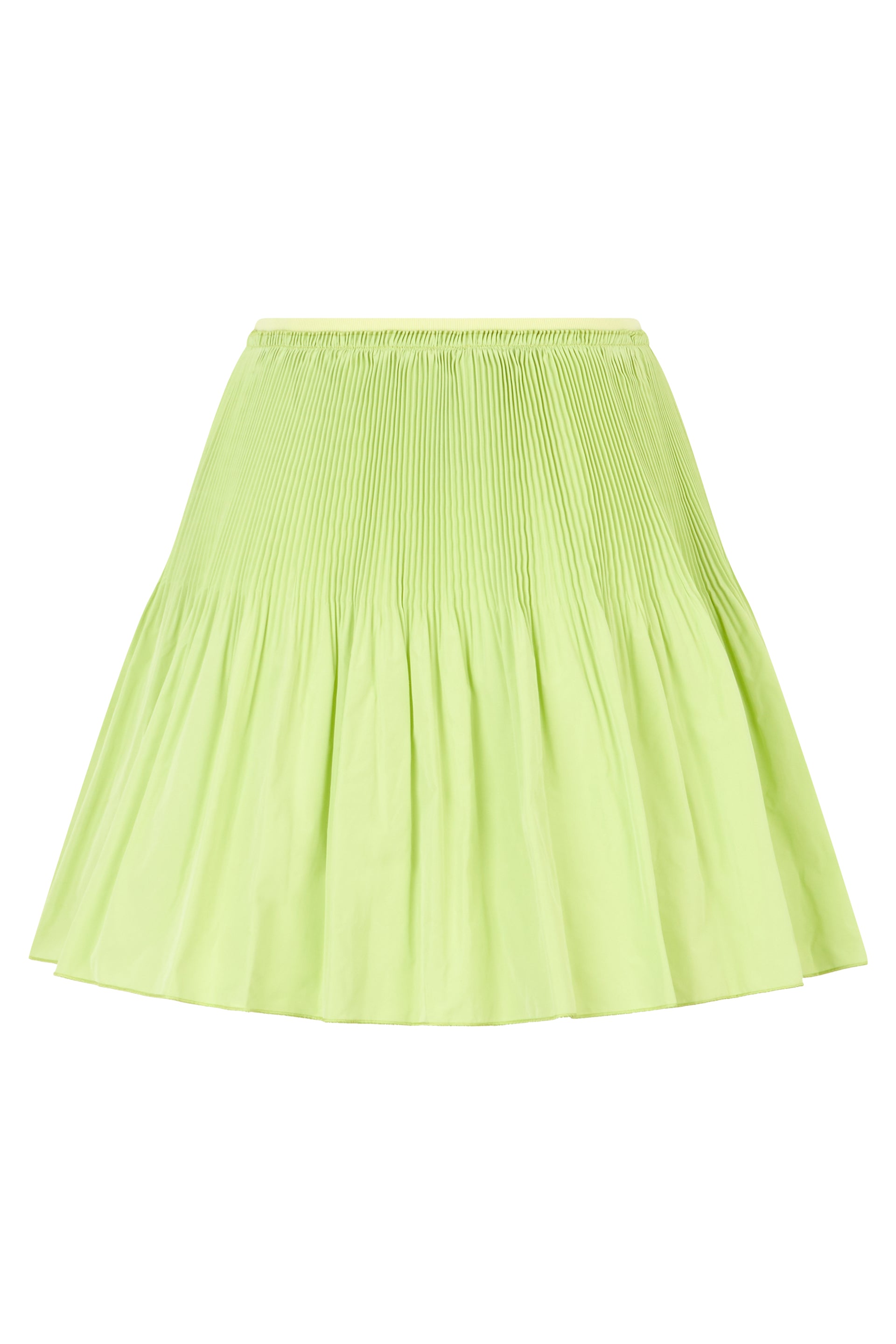 Short pleated skirt in light green, elegant and versatile.
