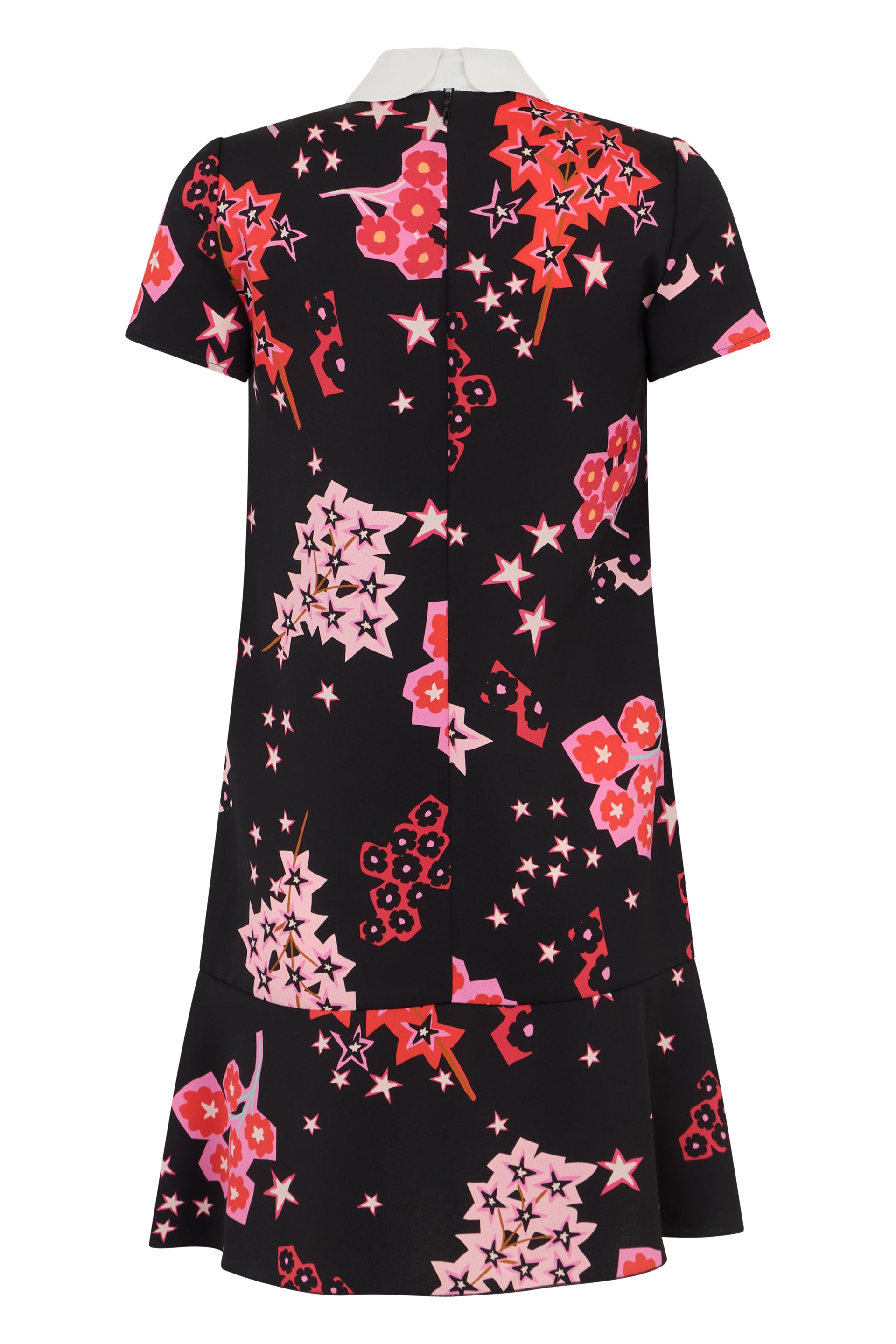 Black dress with floral pattern and shirt collar.