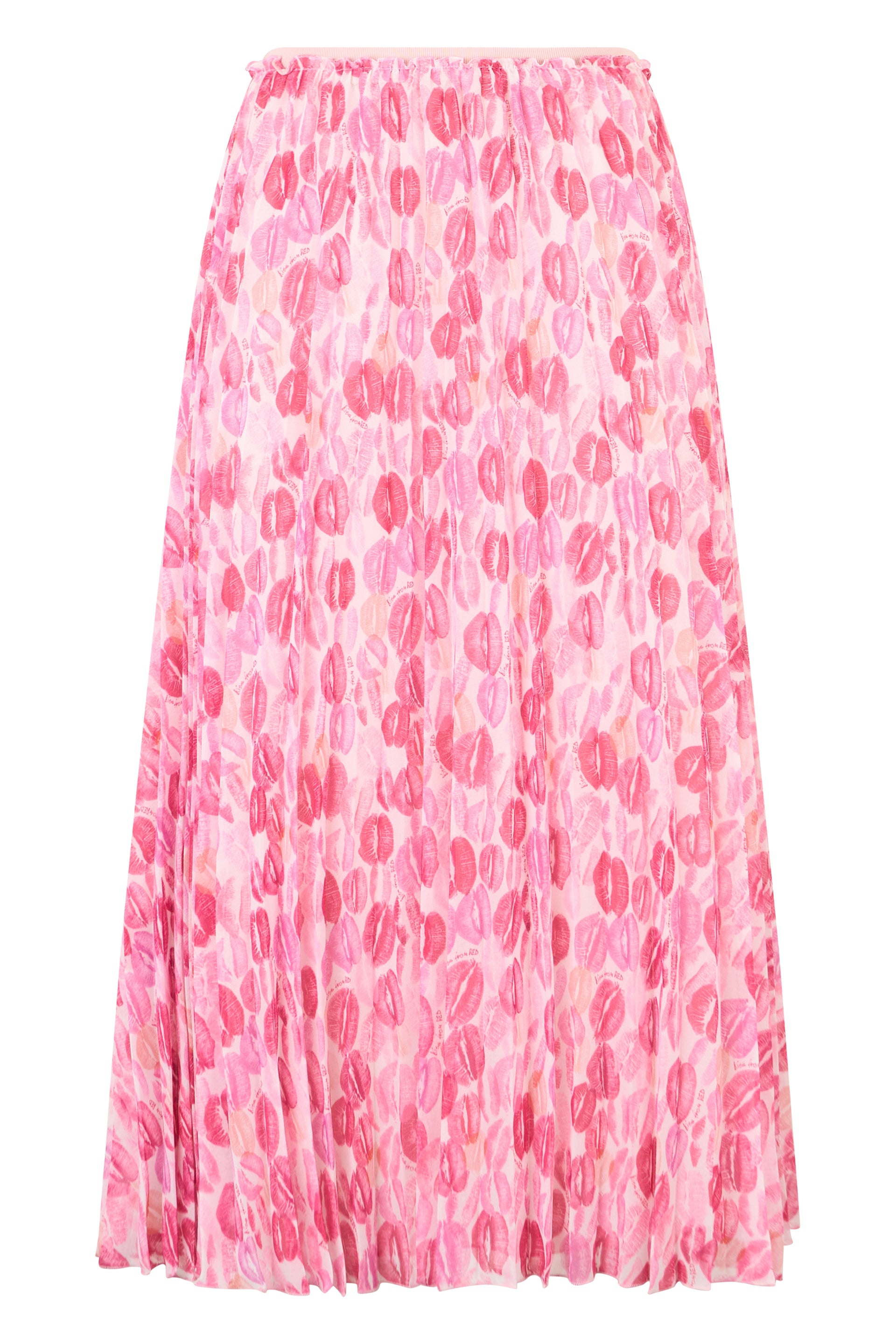 Long pink skirt with print, versatile and playful.