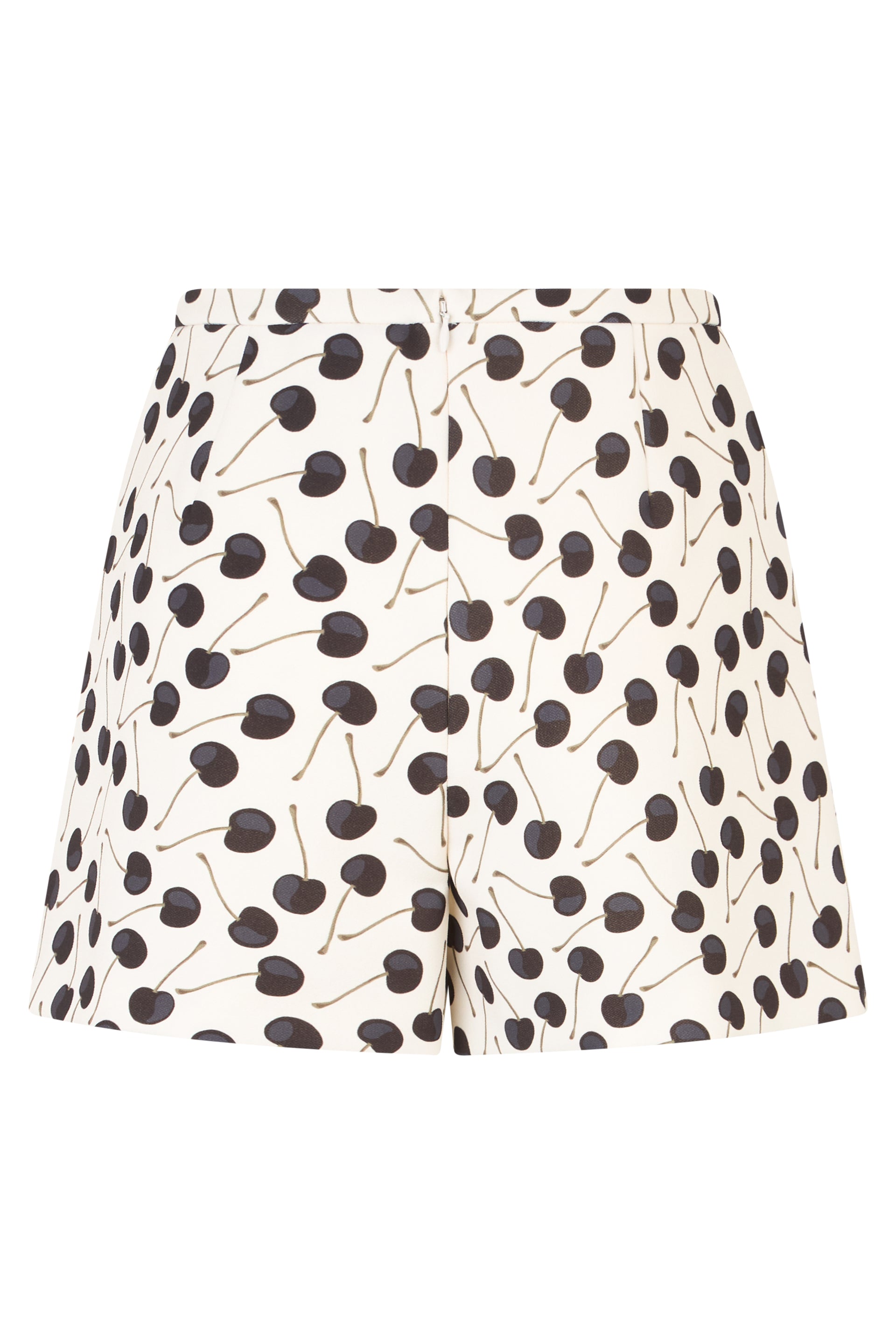 Short white skirt with cherry pattern.