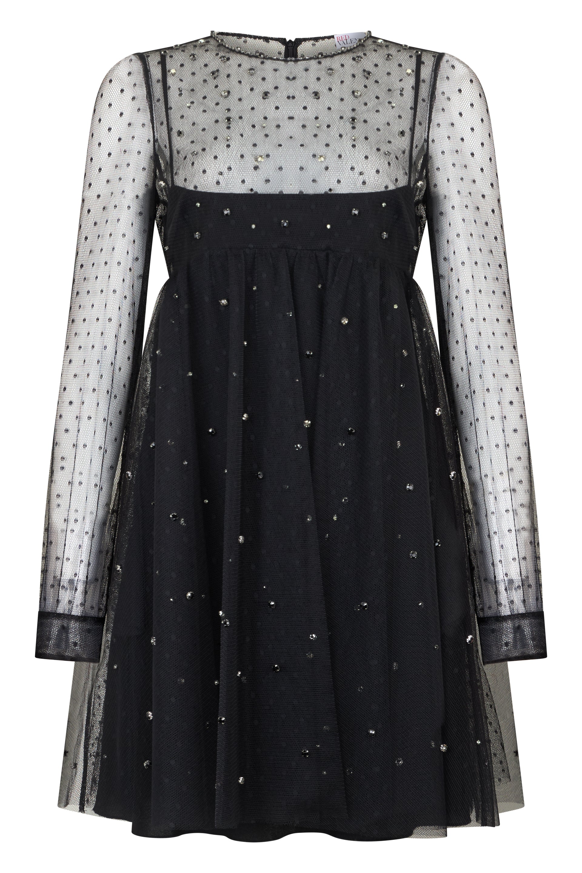 Elegant short black dress with sophisticated transparent details.