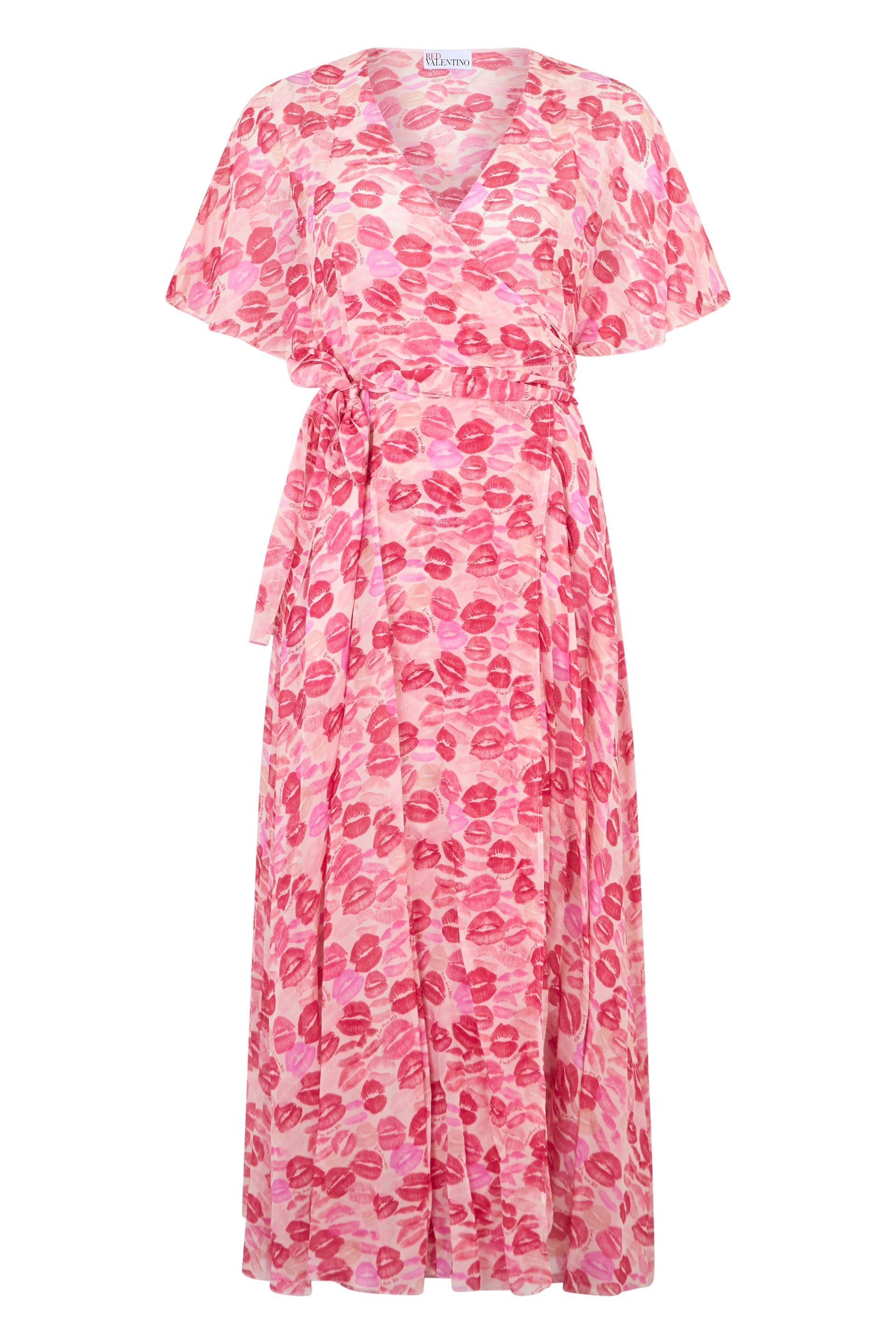 Long dress in shades of pink with print, refined and versatile design.