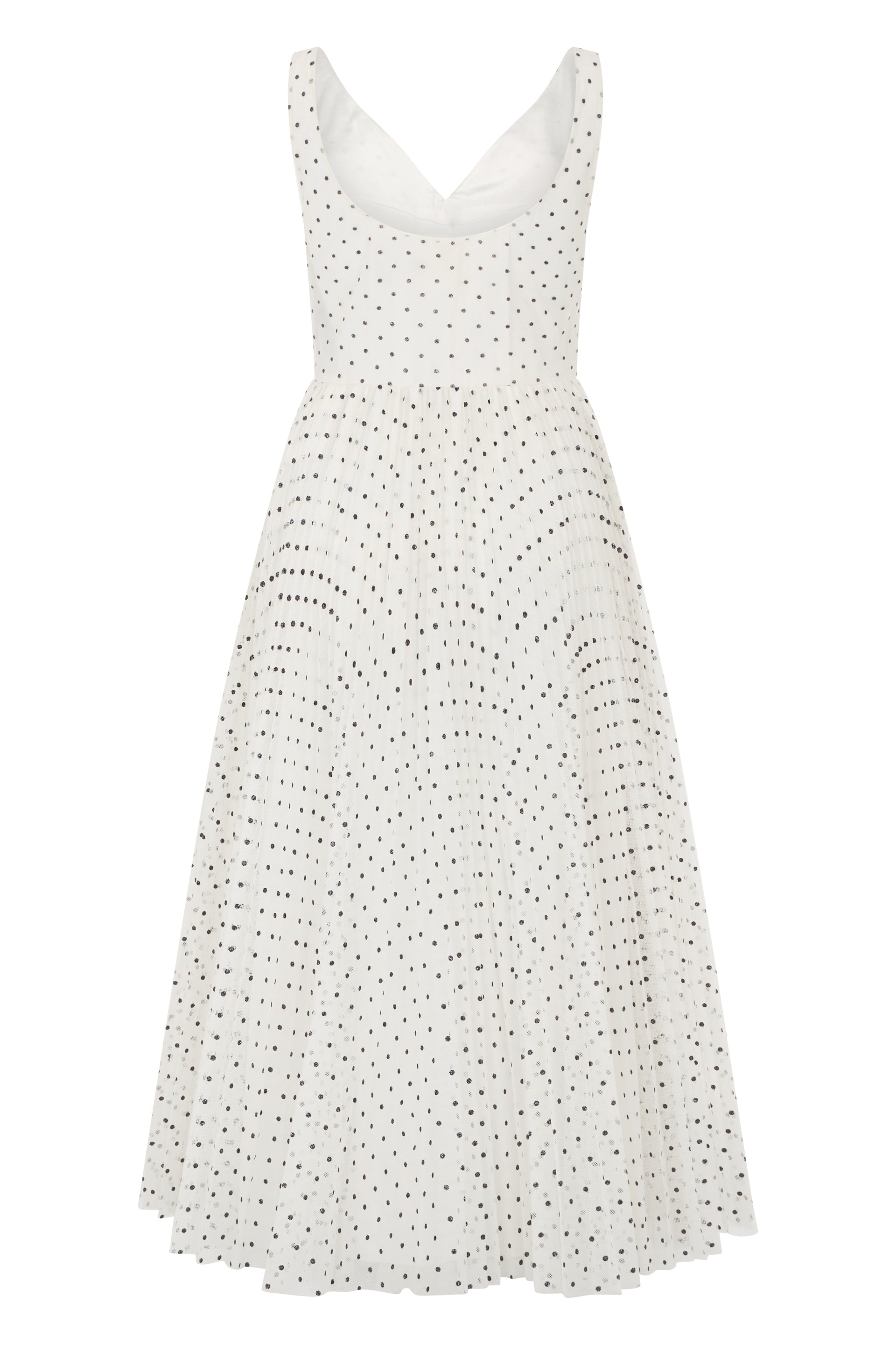 Elegant white dress with black polka dots, elegant and versatile.
