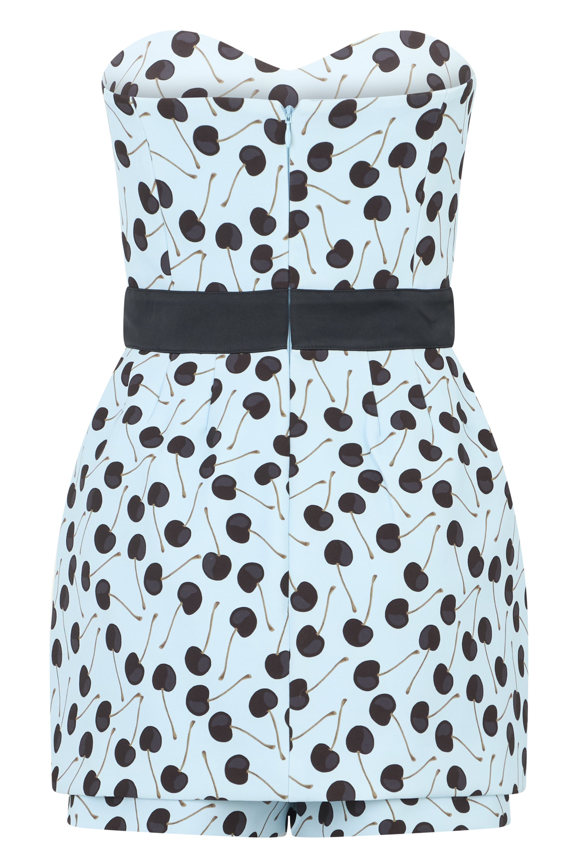 Dress with shorts under the skirt in an elegant shade of blue with cherry print.