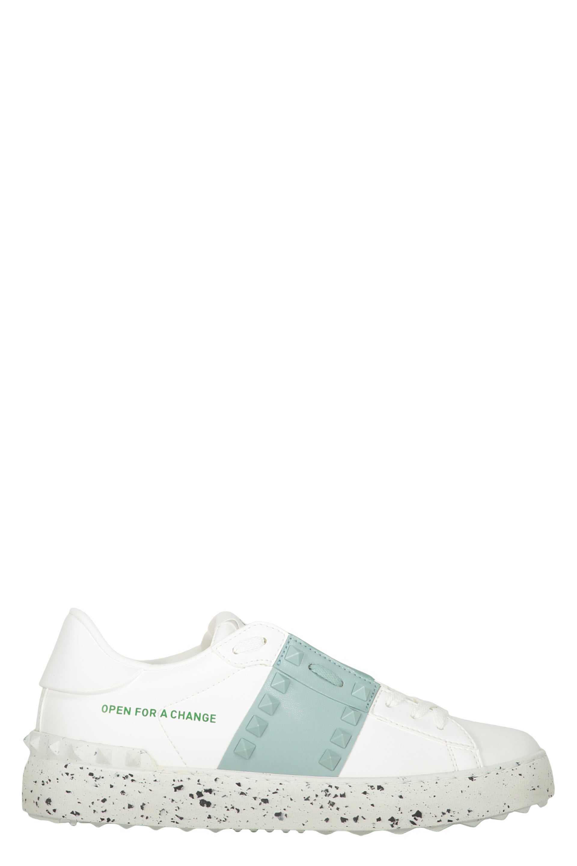 Modern white sneakers with blue details