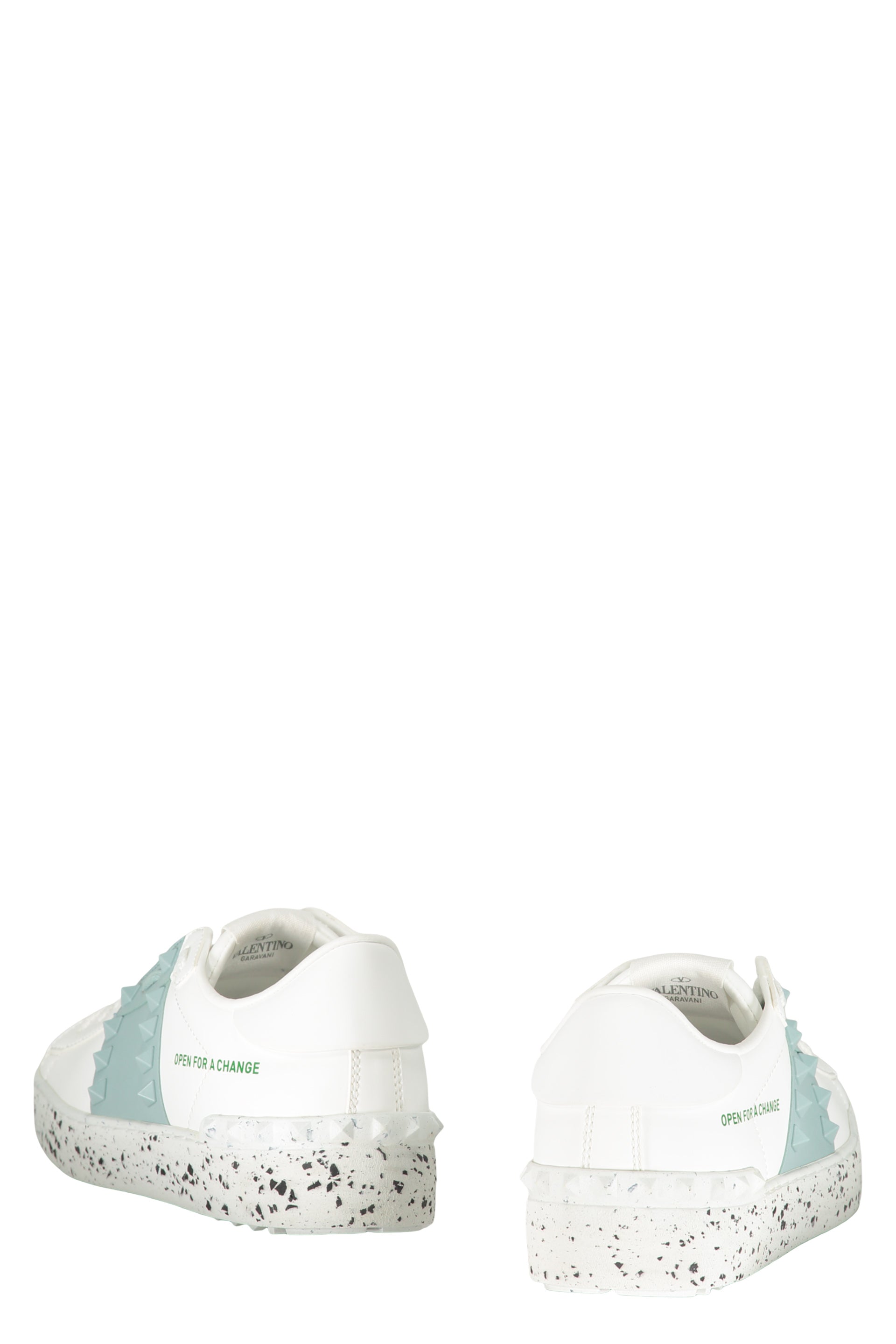 Modern white sneakers with blue details