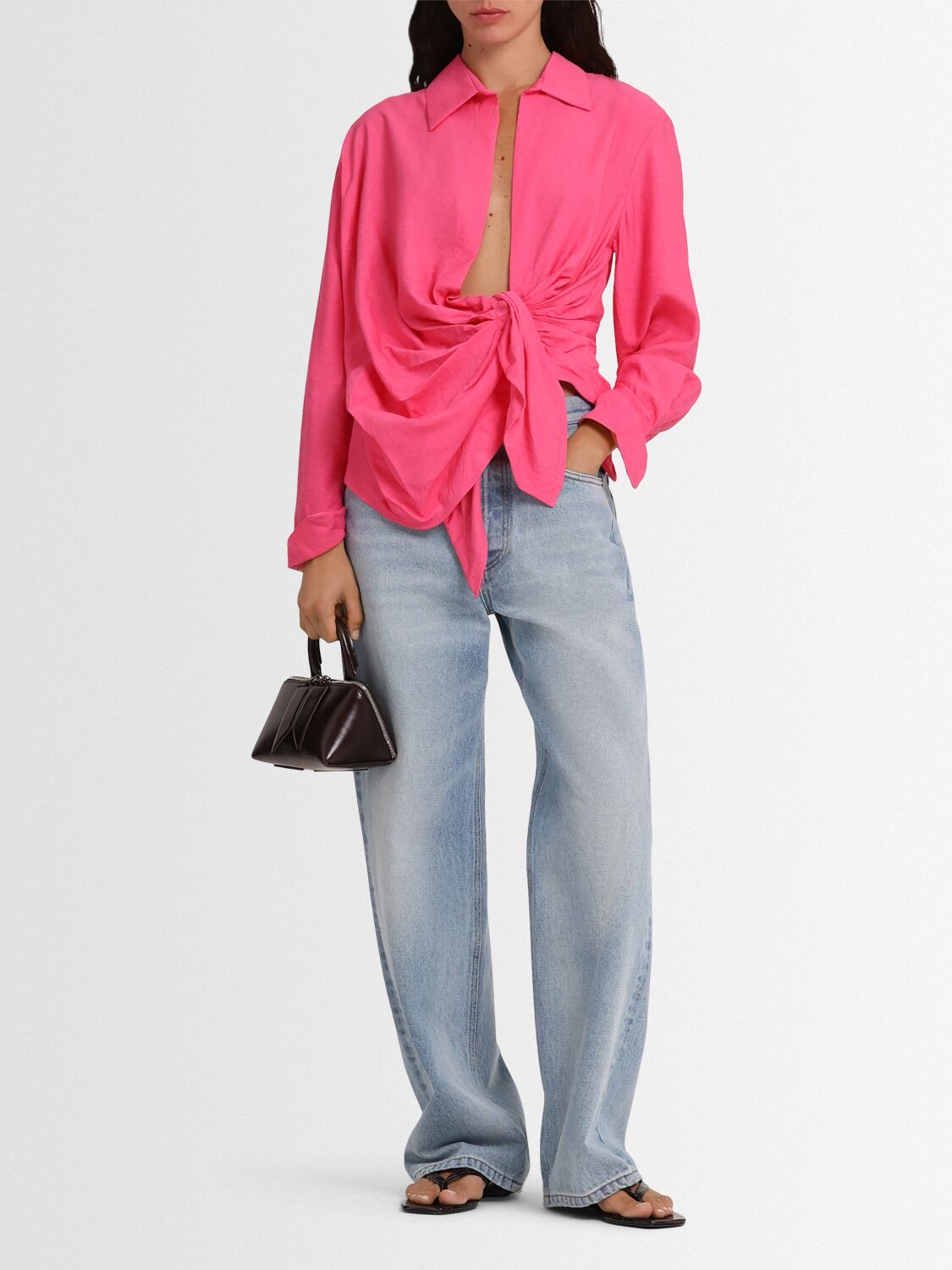 Elegant pink shirt with decorative knot