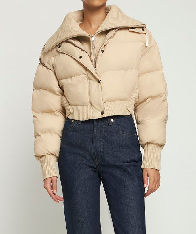 Beige cropped bomber