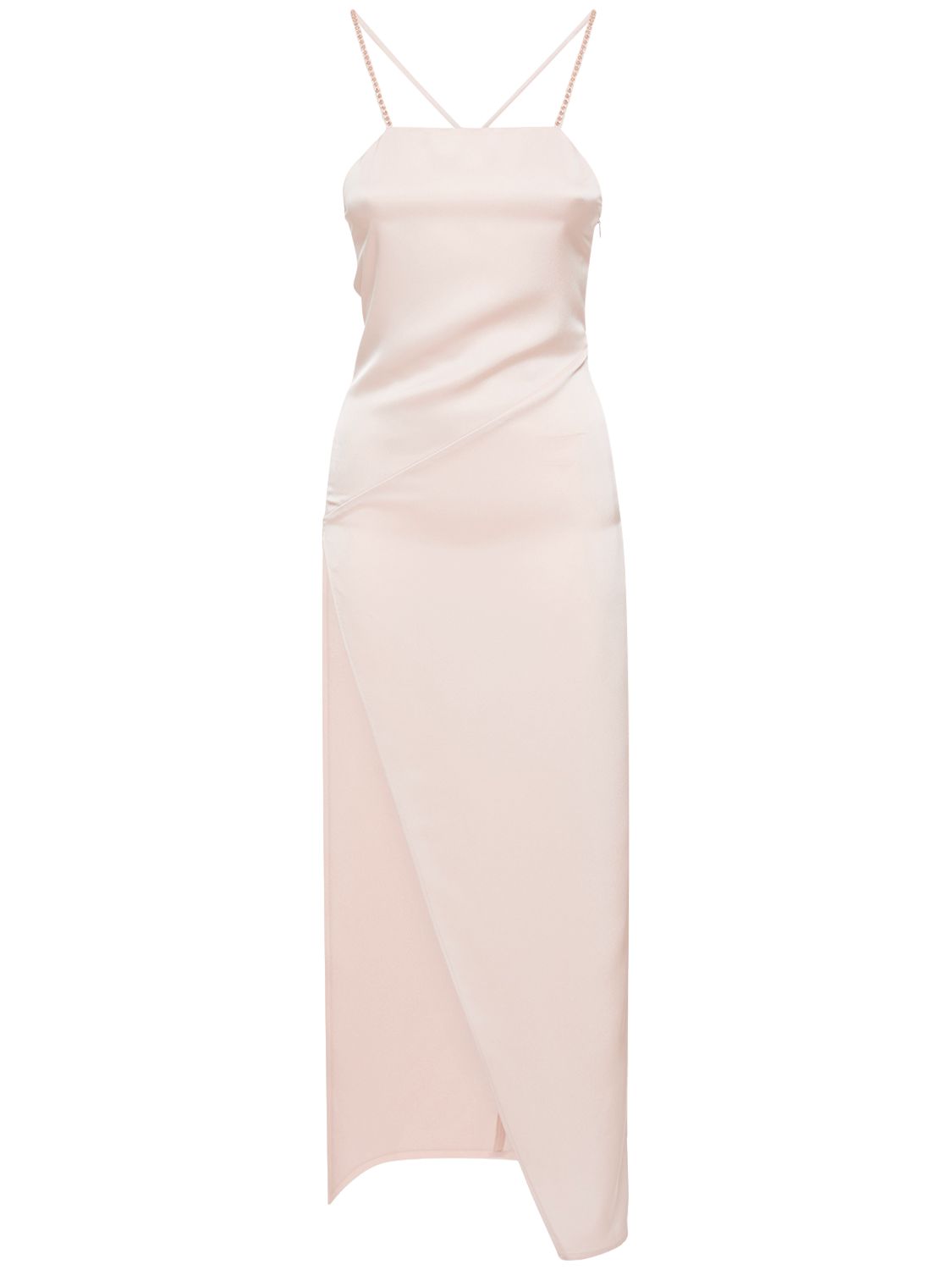 Long pink elegant dress with asymmetric hem