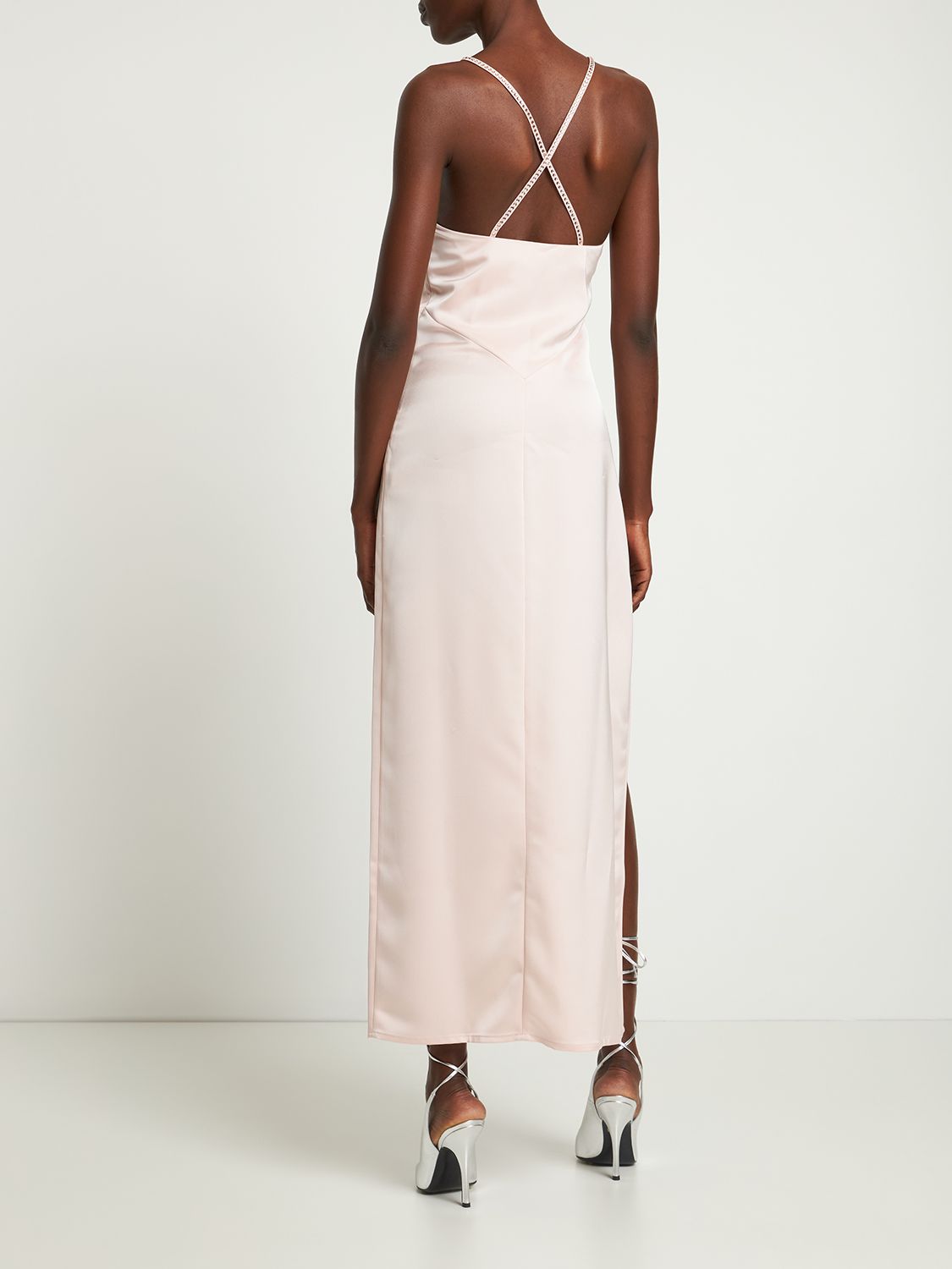 Long pink elegant dress with asymmetric hem