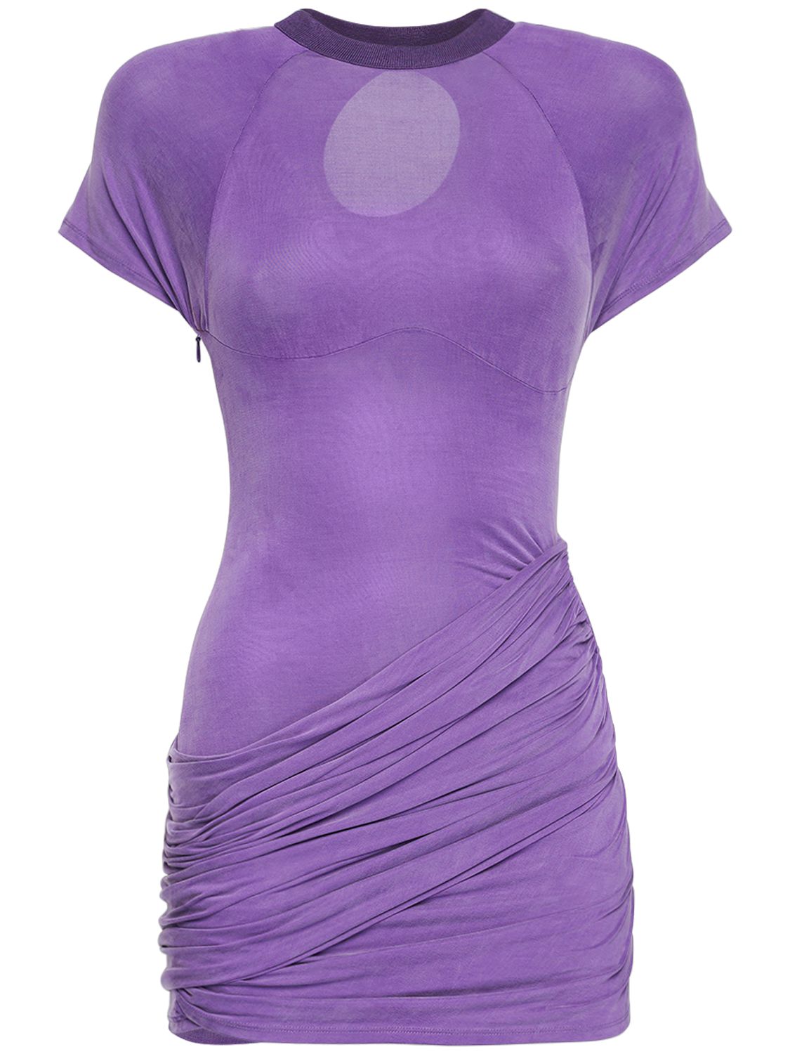 Fitted purple dress with cut-out details