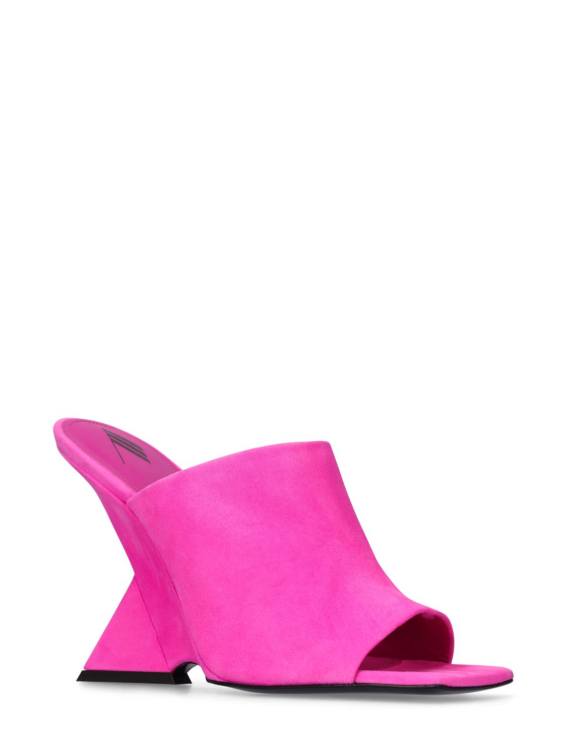 Pink mules with geometric heels, modern and original