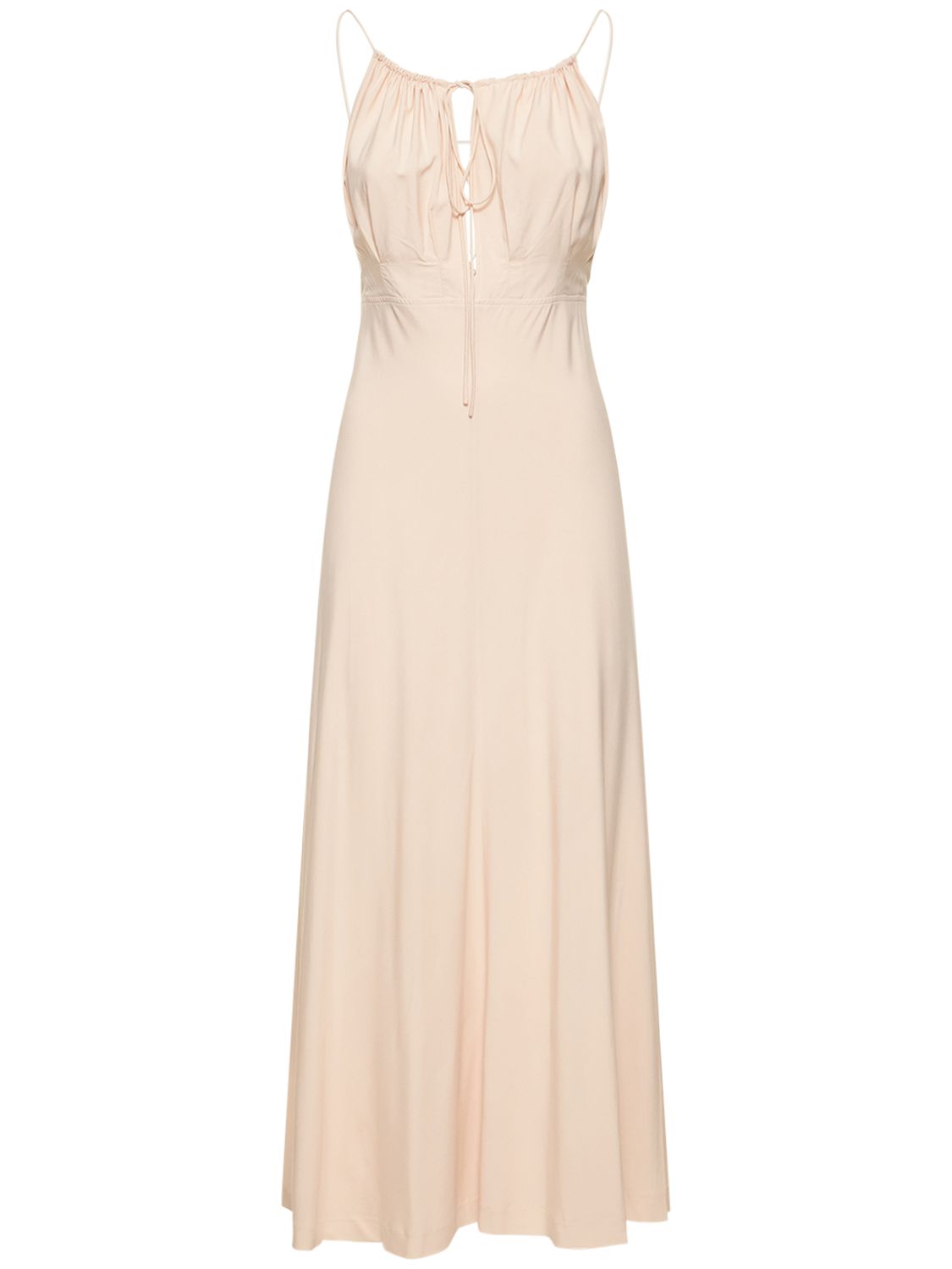 Elegant long dress without sleeves in beige