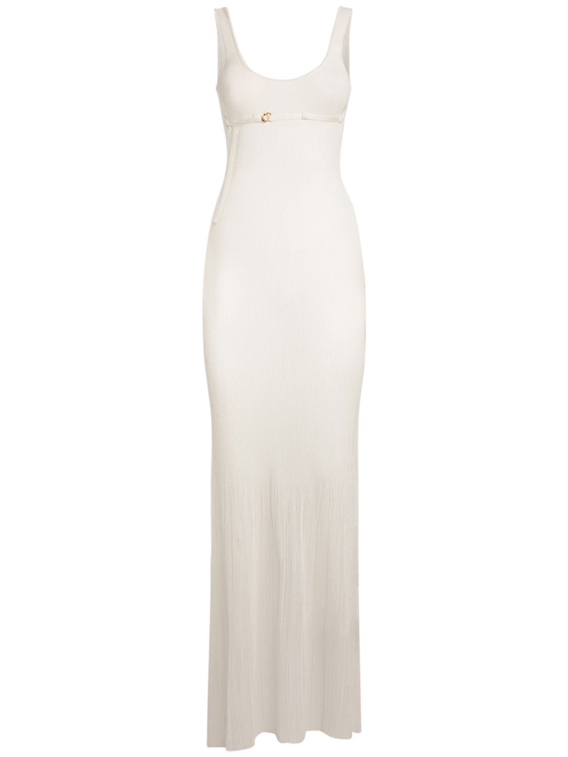 Long white dress with elegant neckline