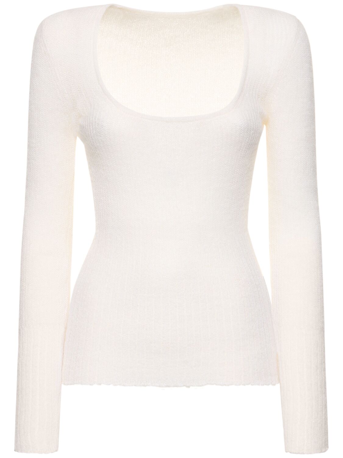 Knit top with long sleeves and a deep neckline