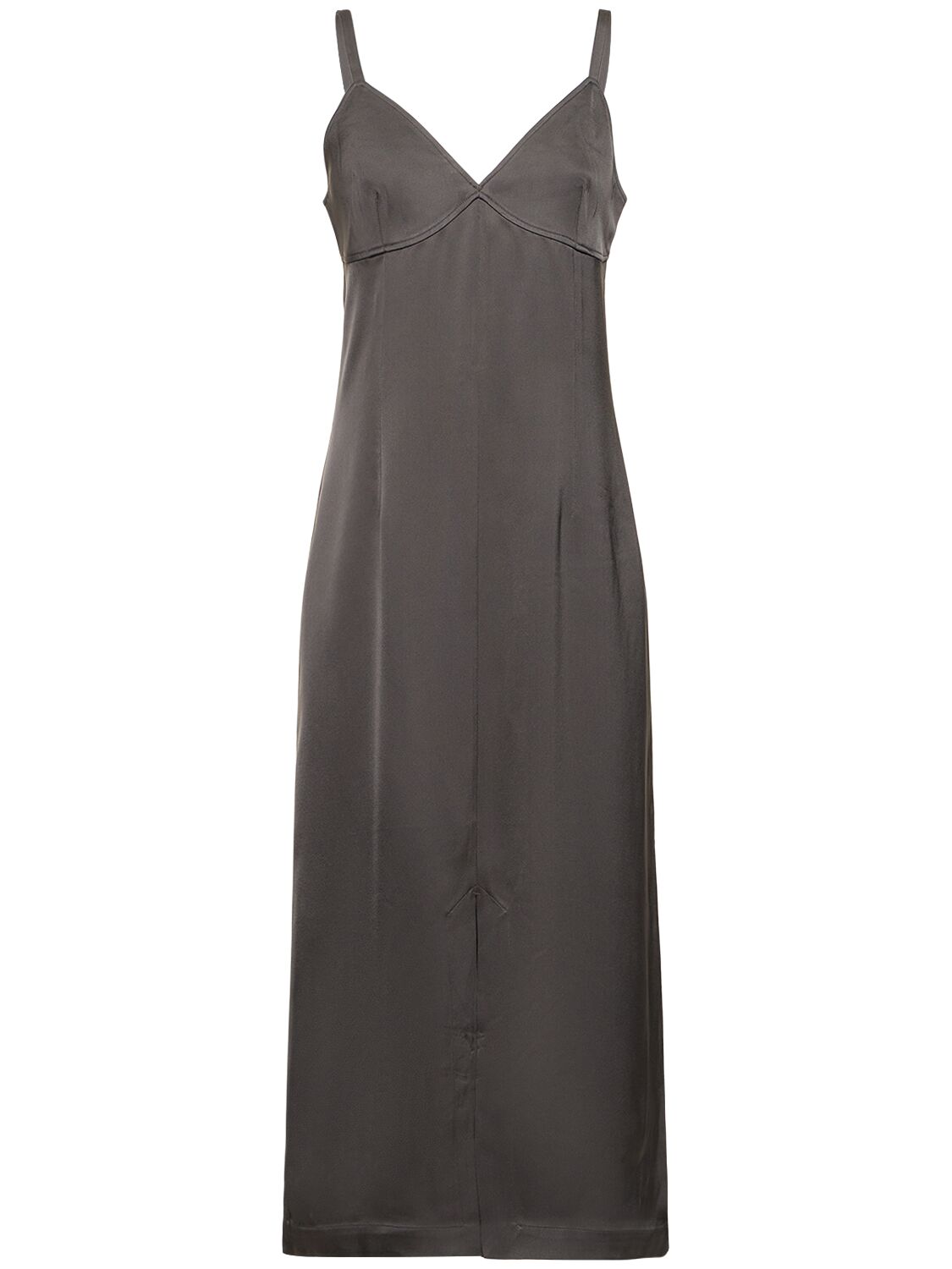 Long dark brown dress with elegant neckline