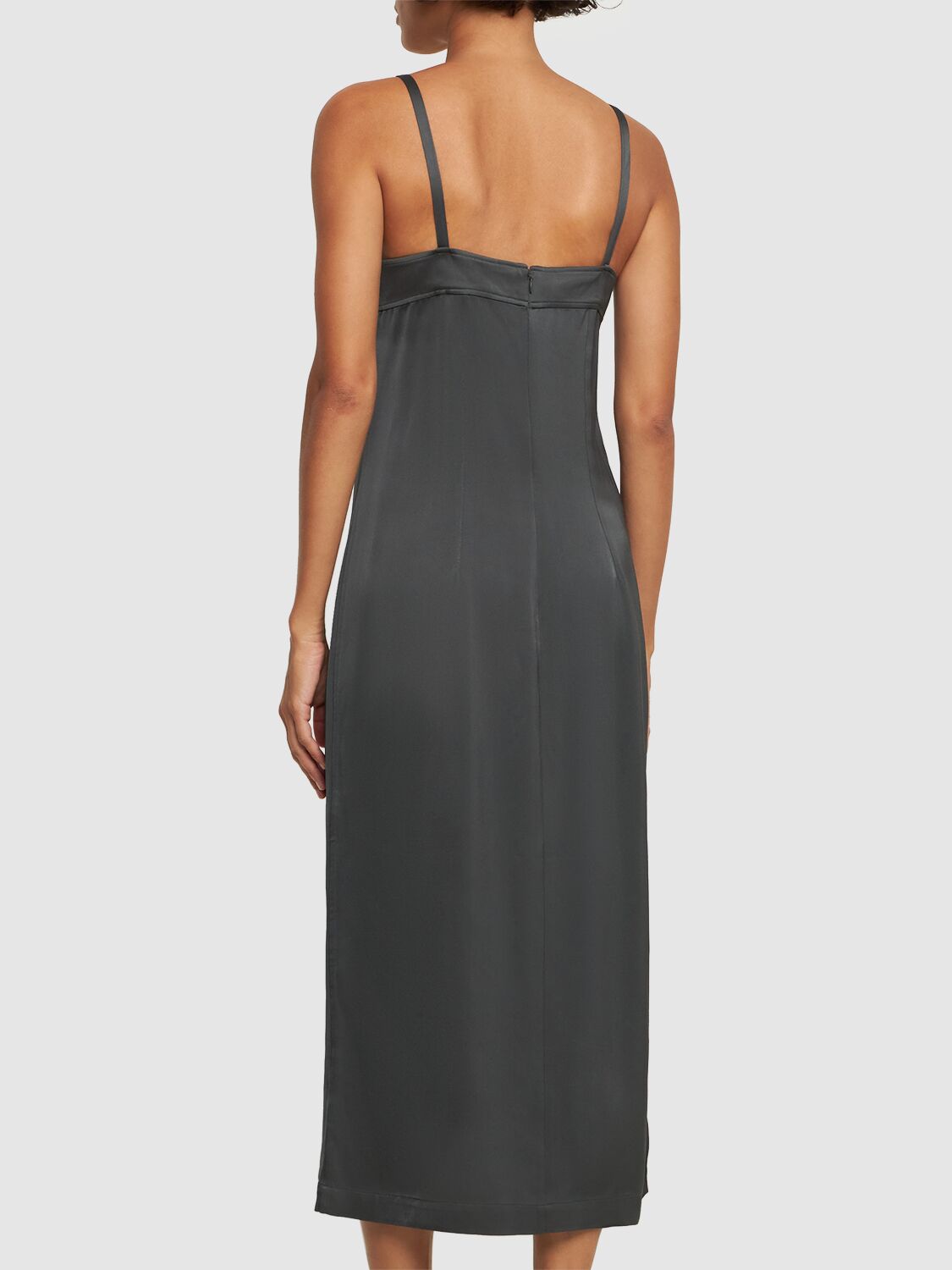 Long dark brown dress with elegant neckline