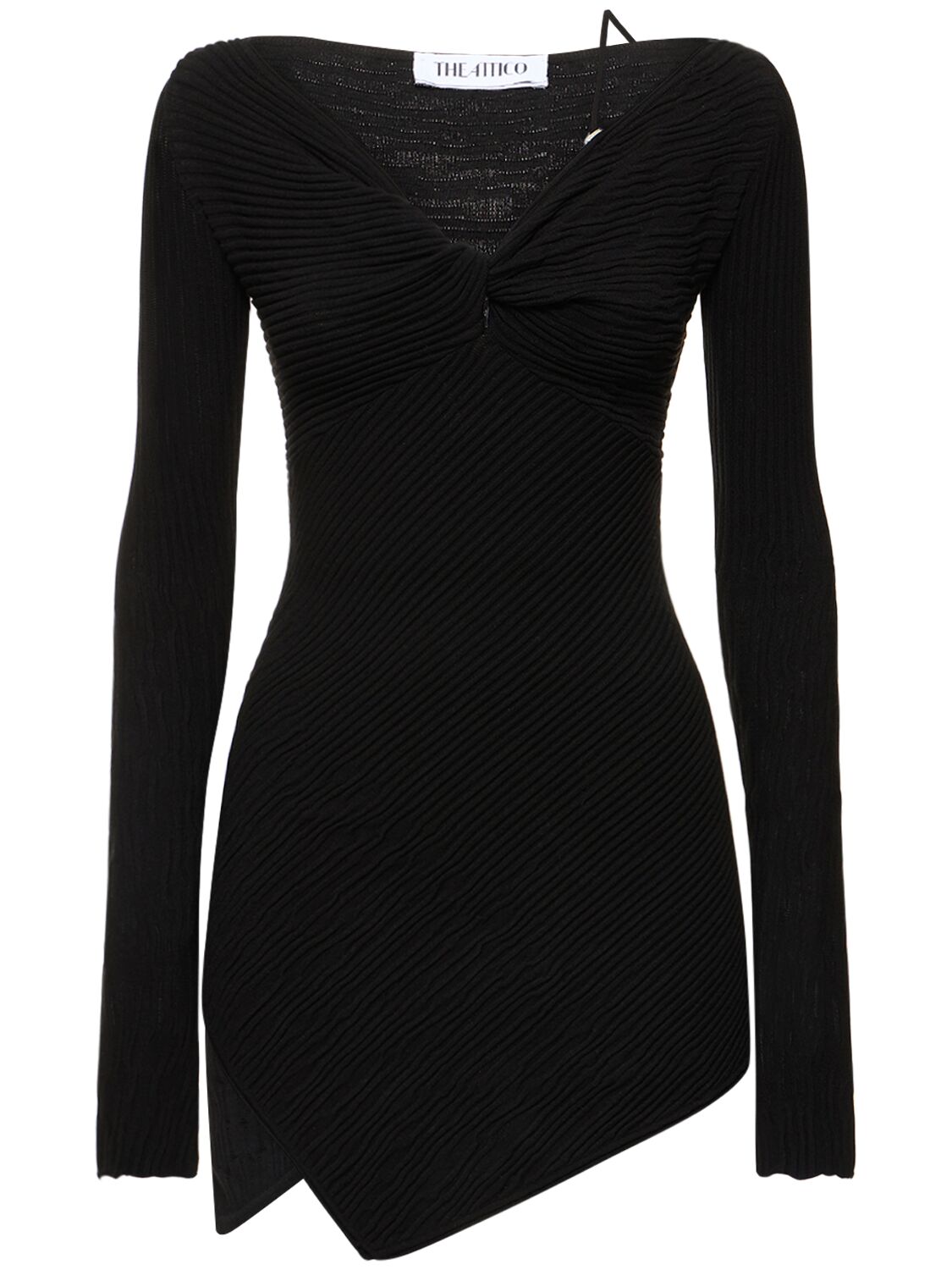 Elegant black dress with long asymmetric sleeves