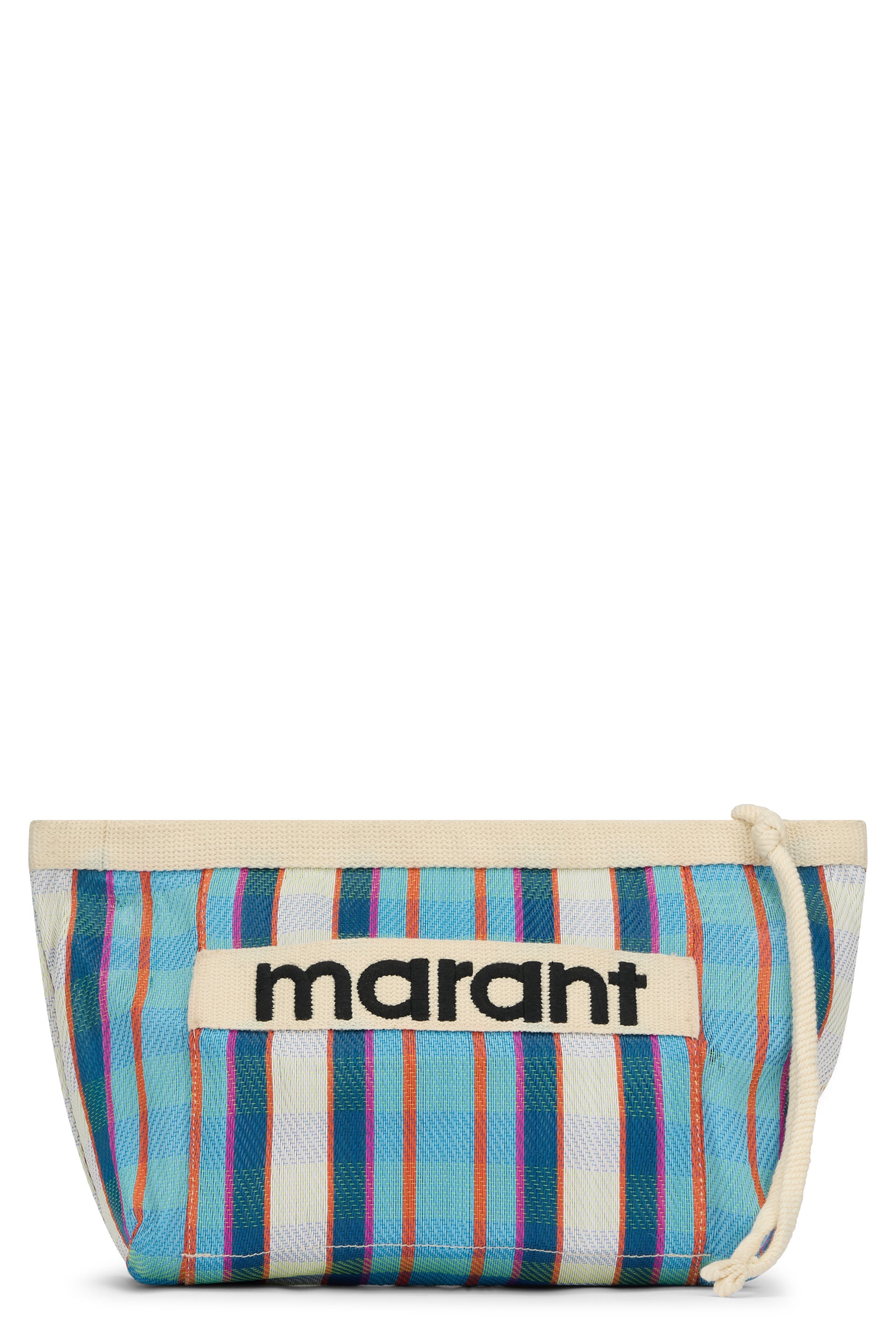 Powden pouch in nylon with striped pattern