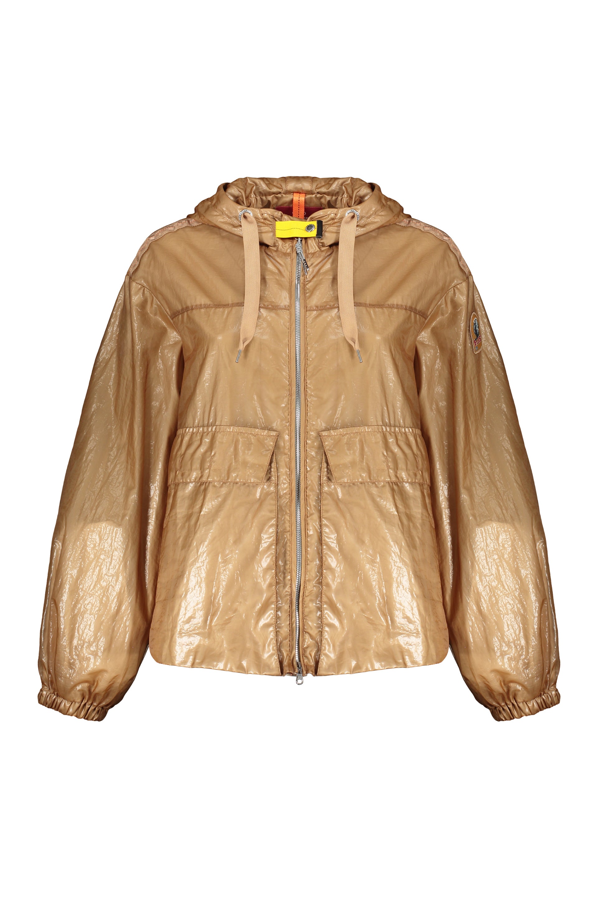 Lightweight beige jacket with adjustable hood elegant