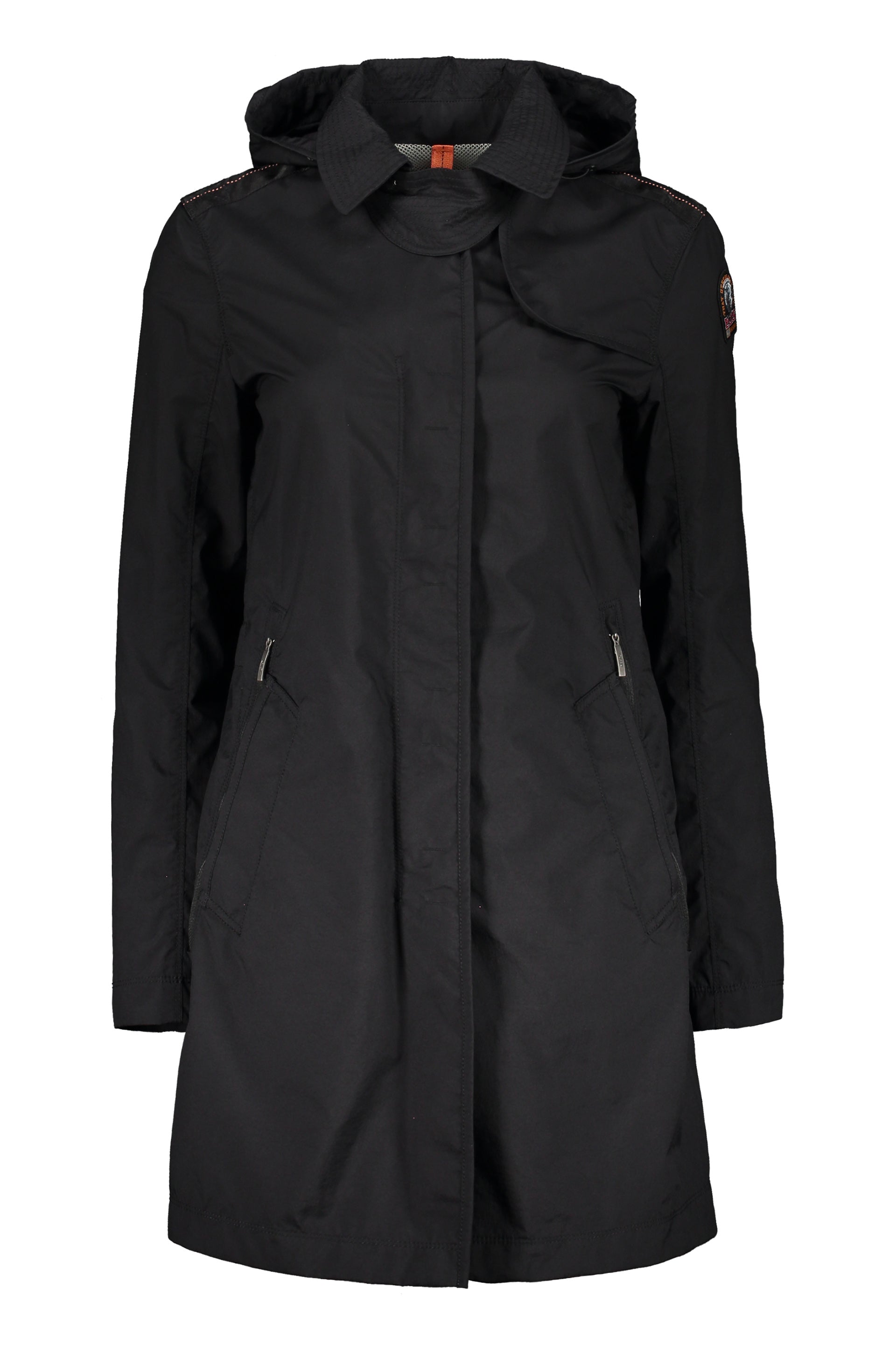 Black versatile trench coat with adjustable hood