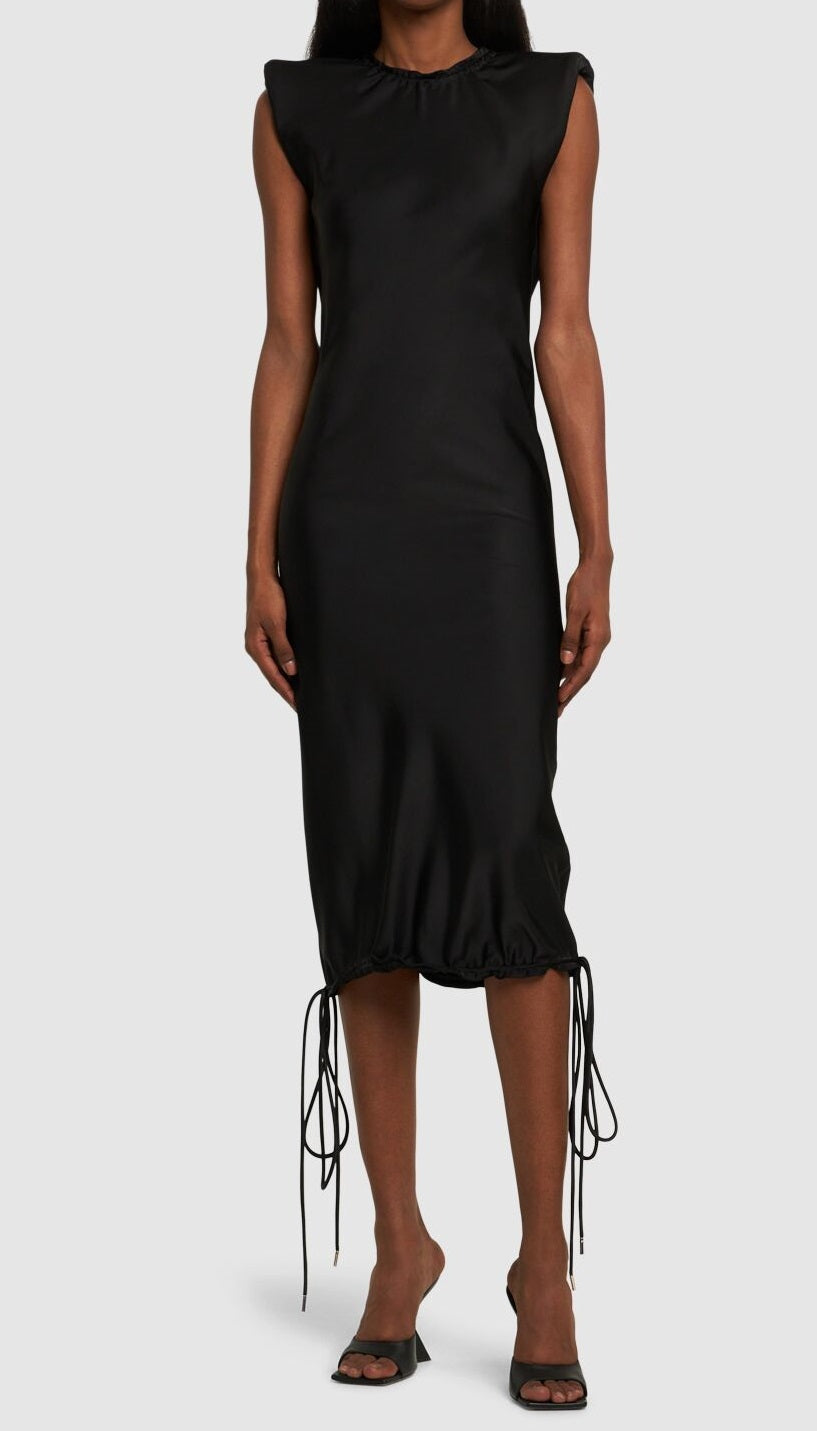 Long black dress with elegant minimalist neckline