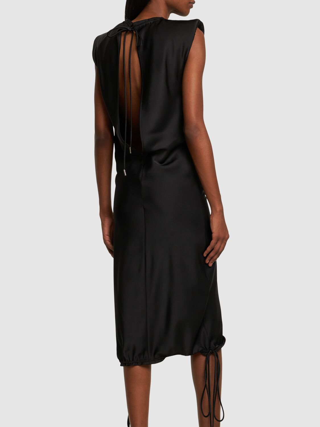 Long black dress with elegant minimalist neckline