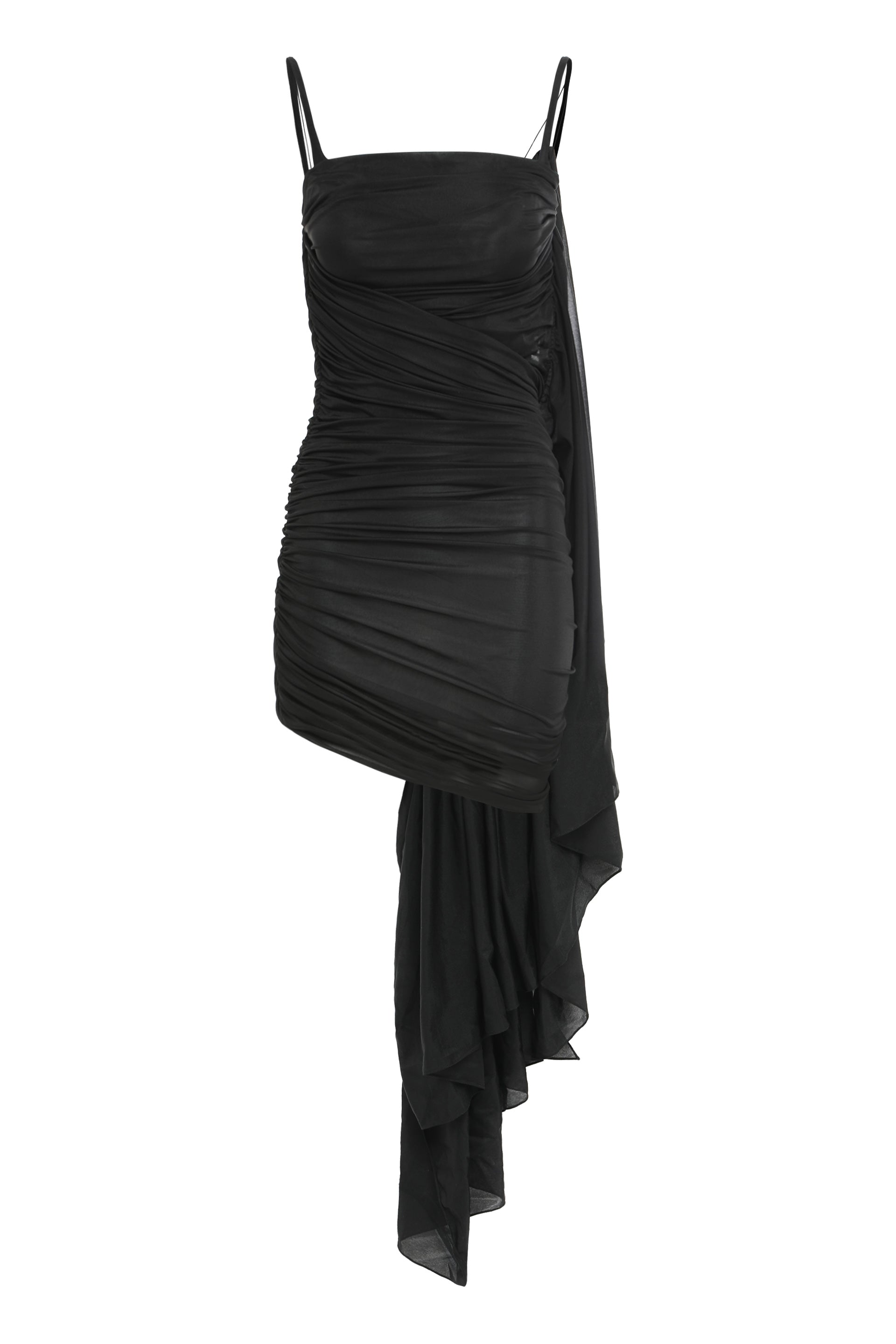 Black dress with elegant draping