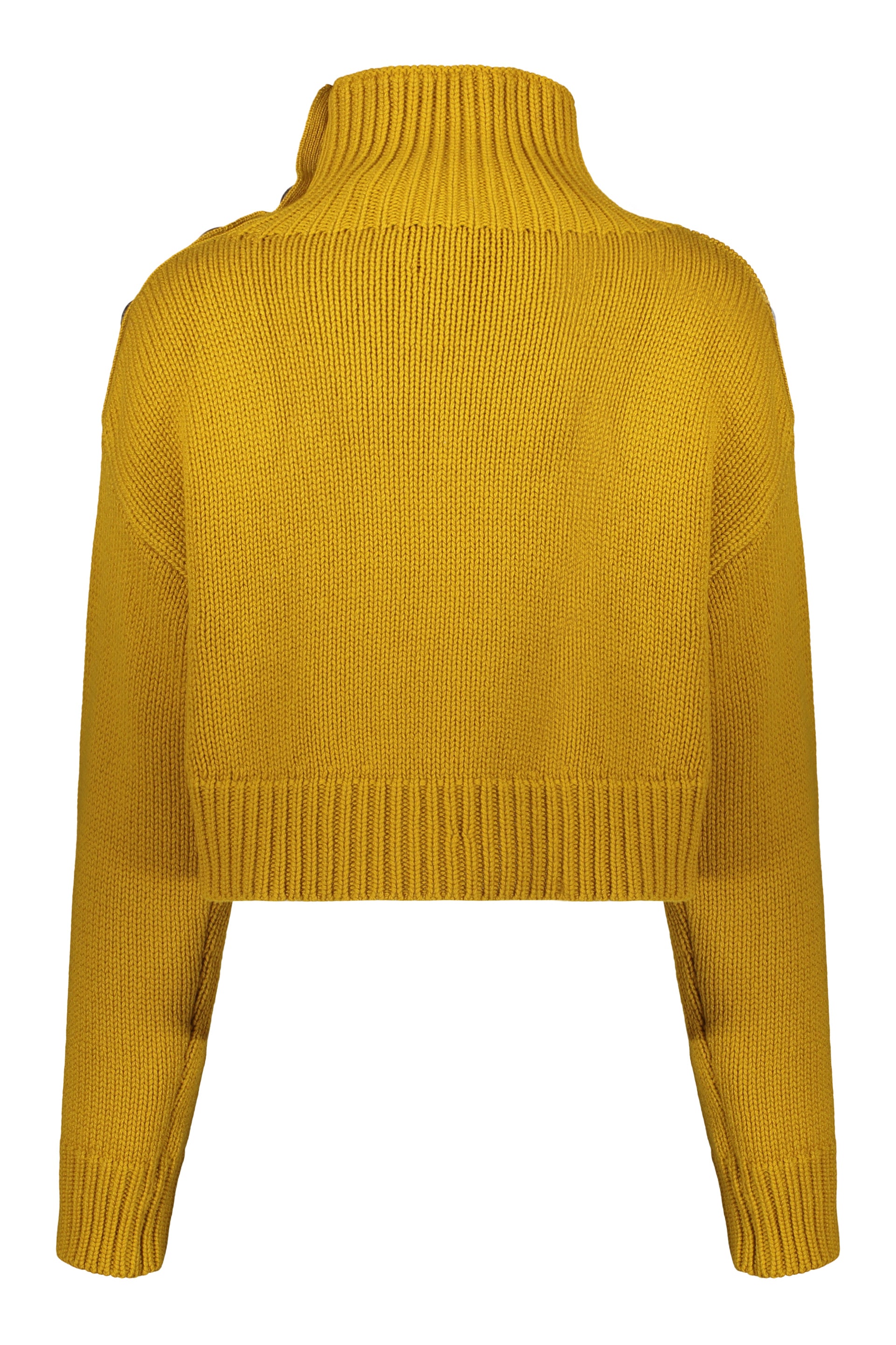 Mustard yellow cropped sweater with high collar