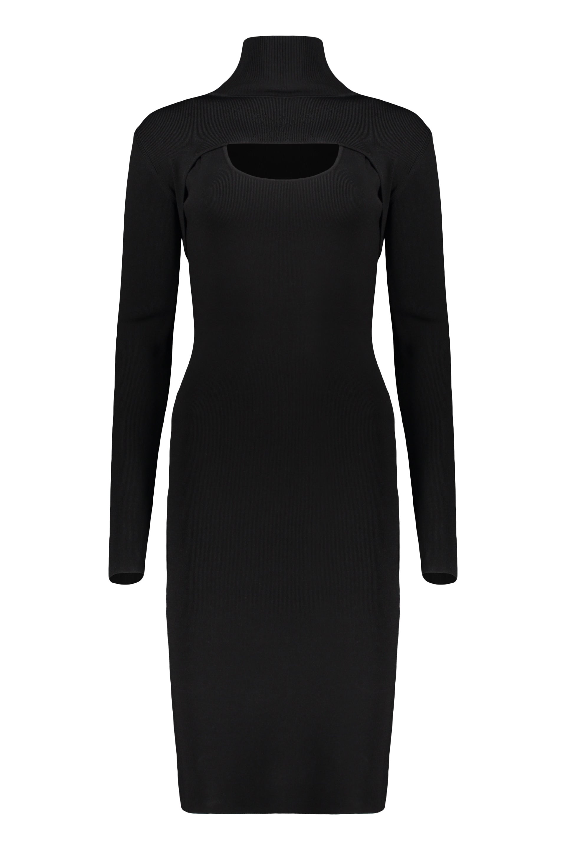 Minimalist midi dress in black fabric