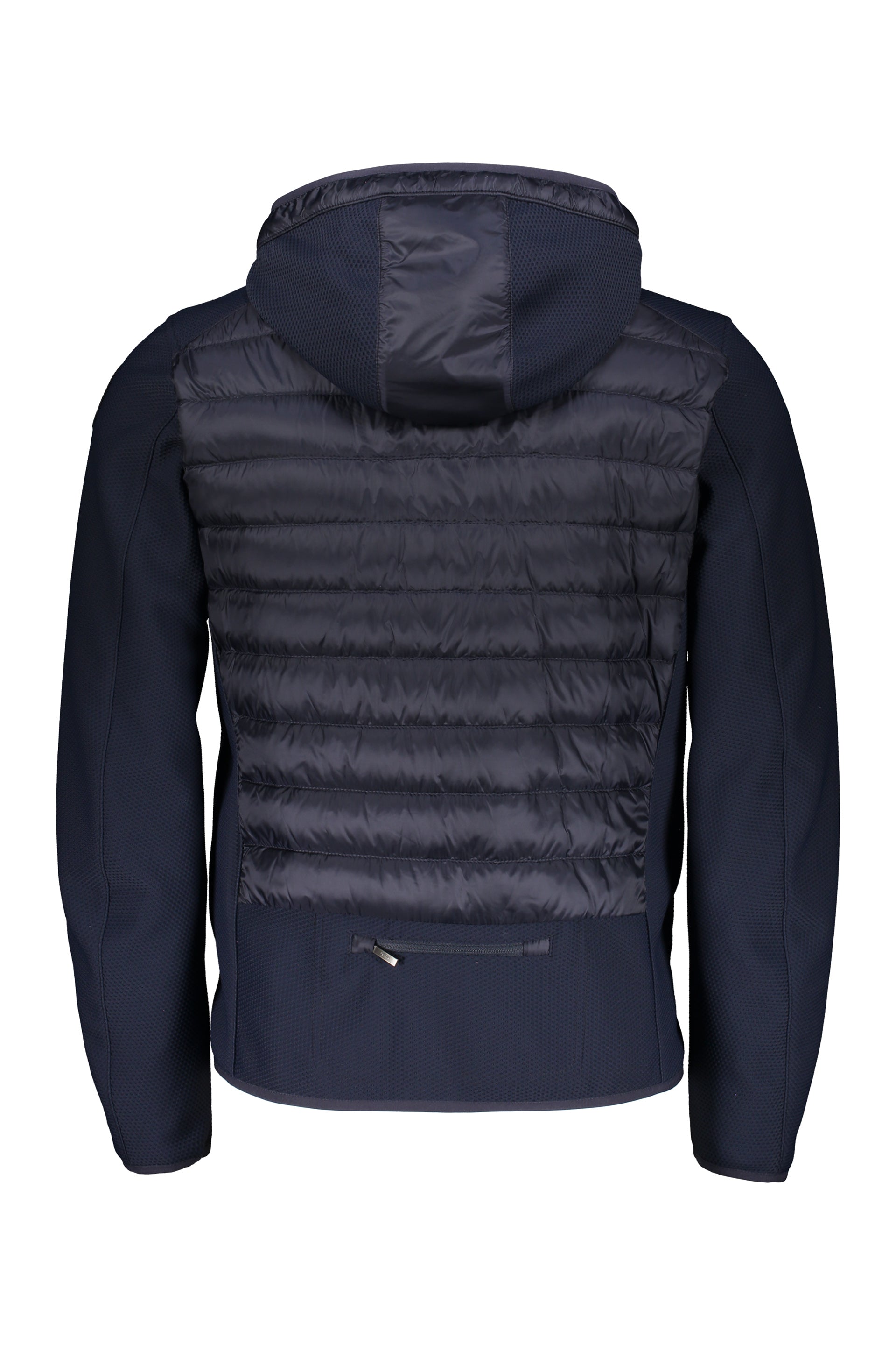 Lightweight blue quilted jacket with hood