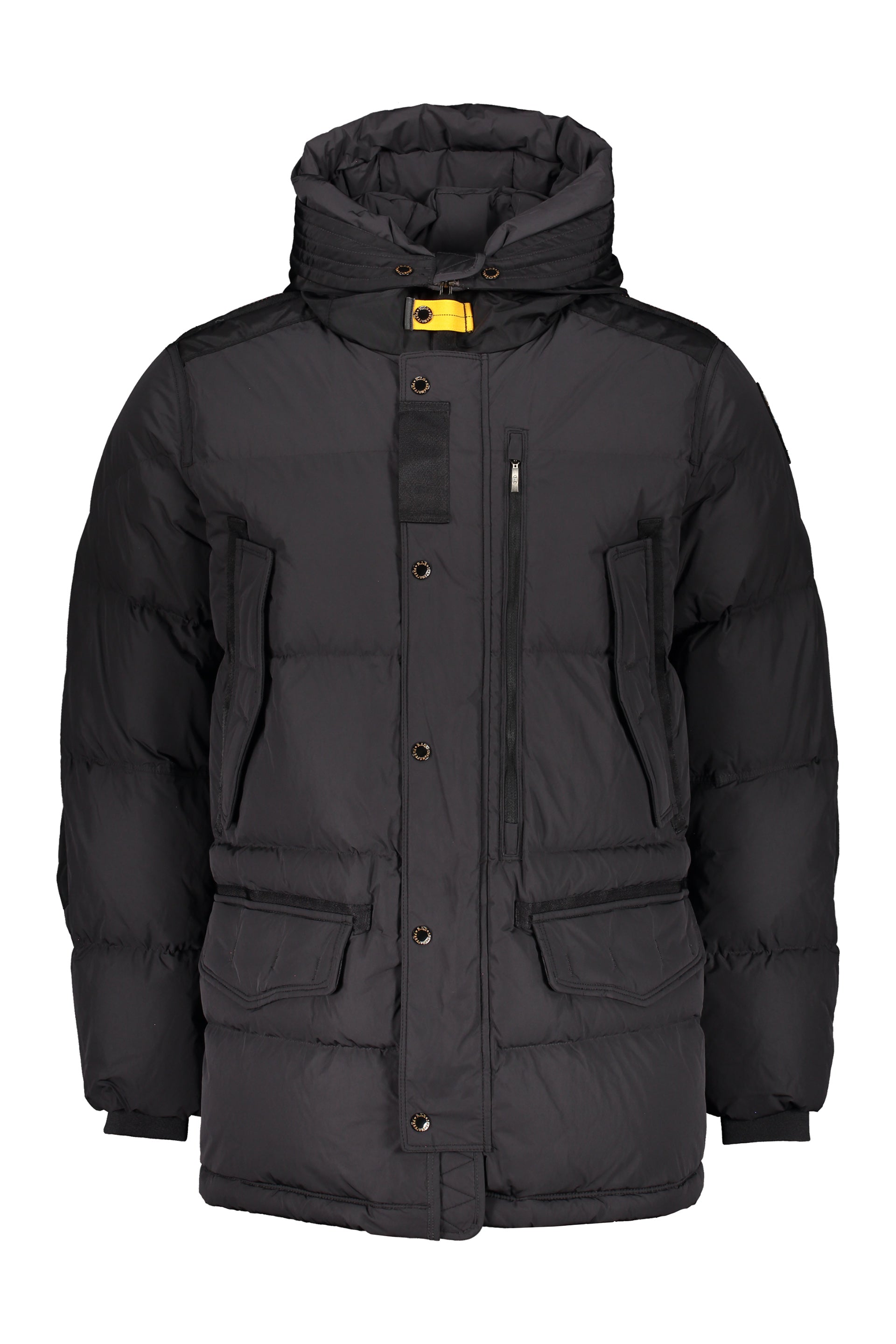 Black winter jacket with adjustable hood