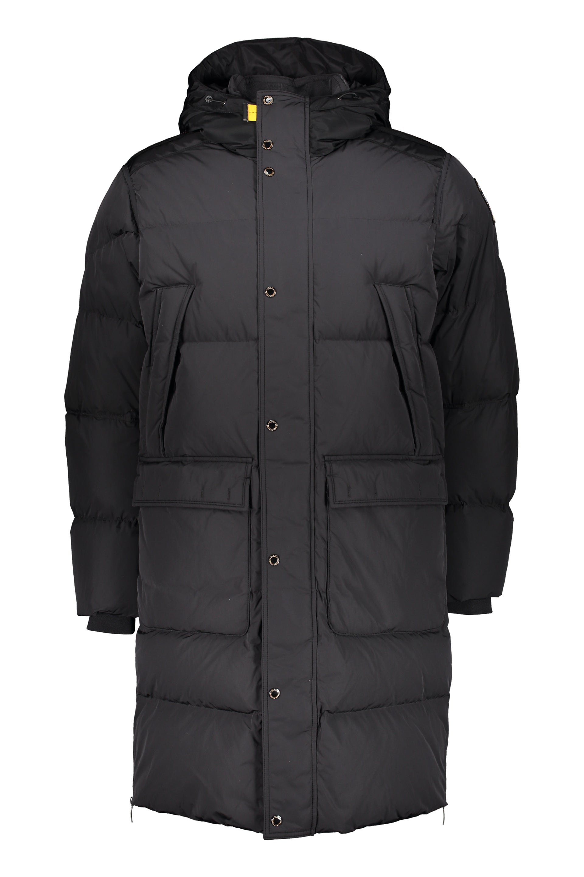 Black parka with hood and pockets