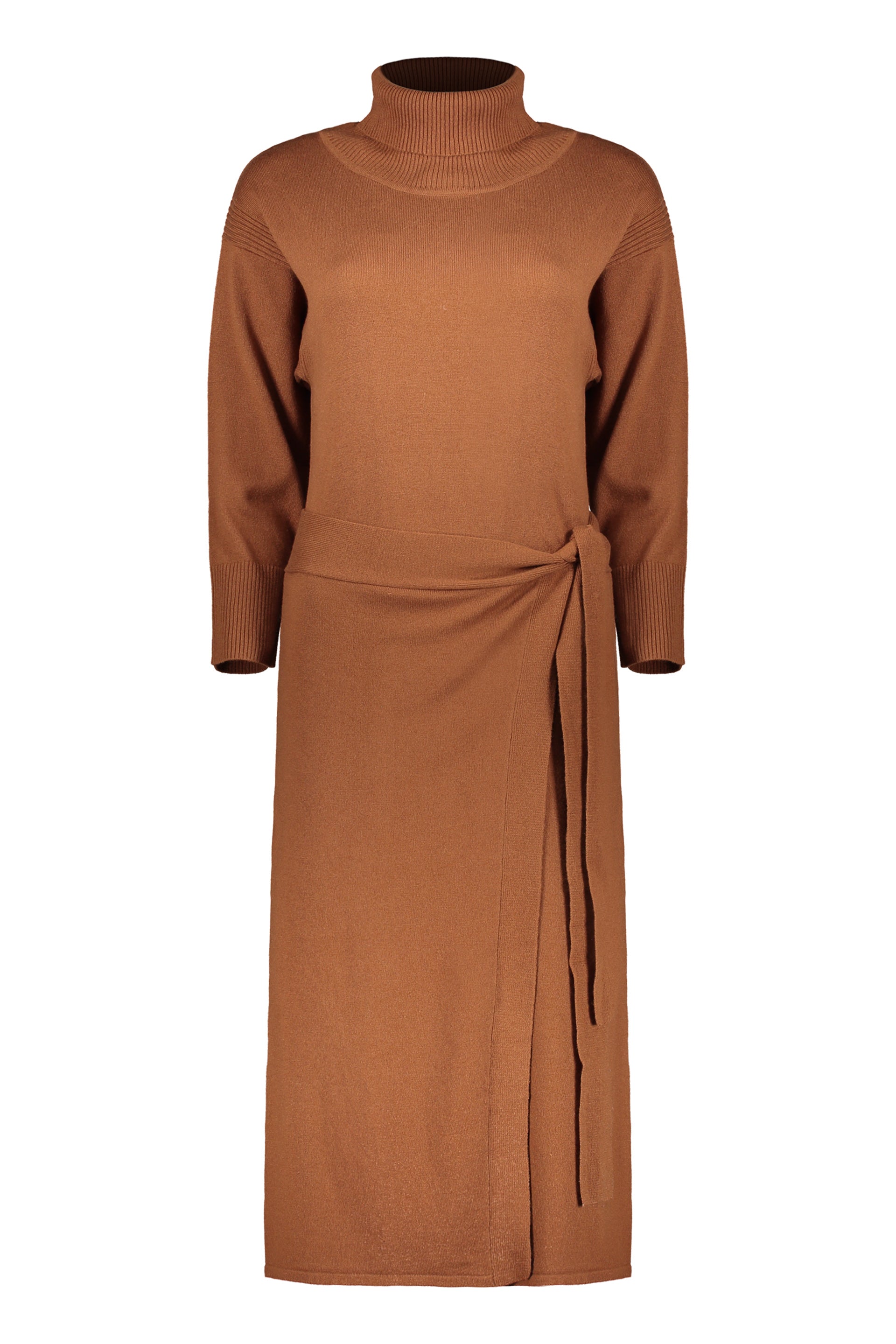 Elegant midi dress with high refined collar