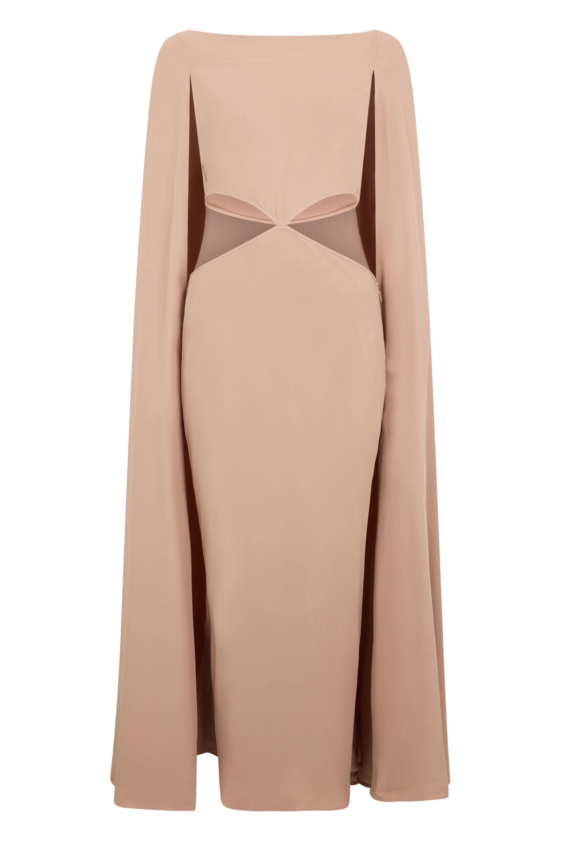 Elegant beige dress with neckline and sash