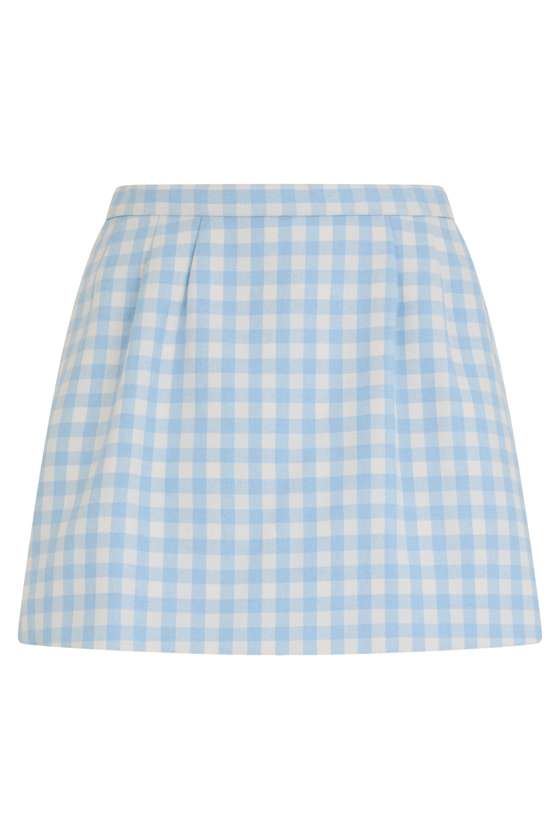 Short skirt with checkered print in shades of blue and white