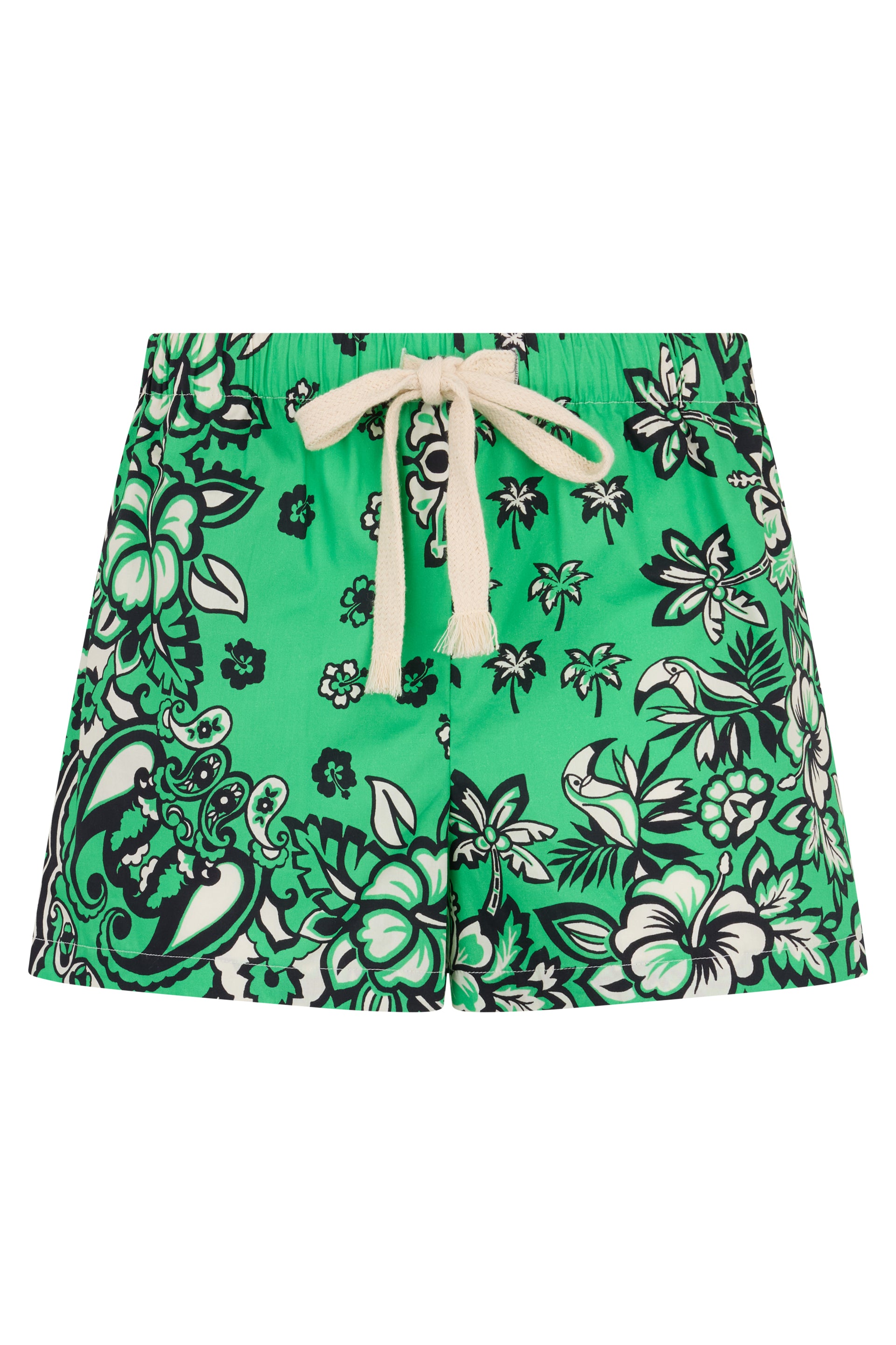 Elegant green floral shorts for summer.