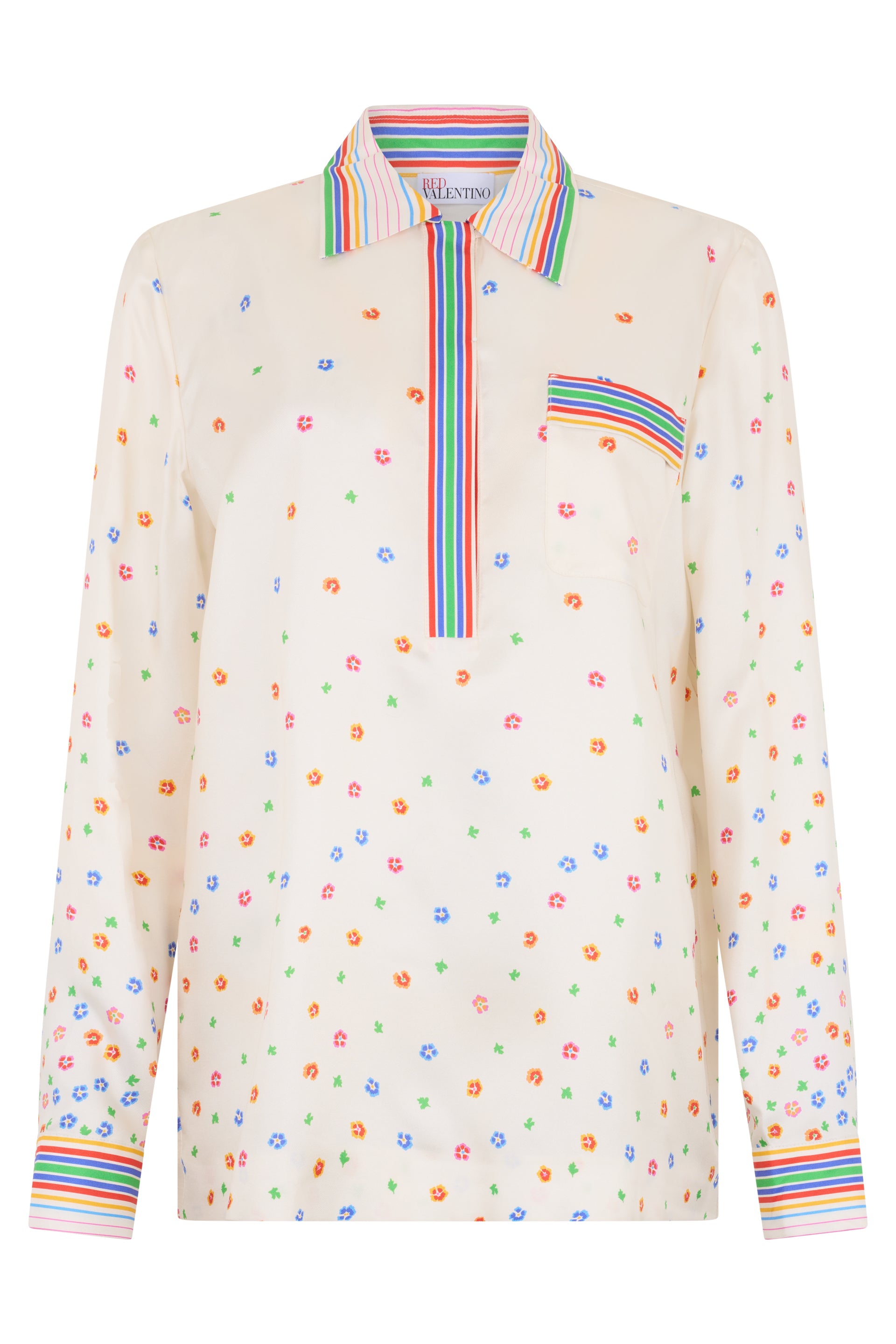 Elegant cream-colored blouse with long sleeves and a pocket.