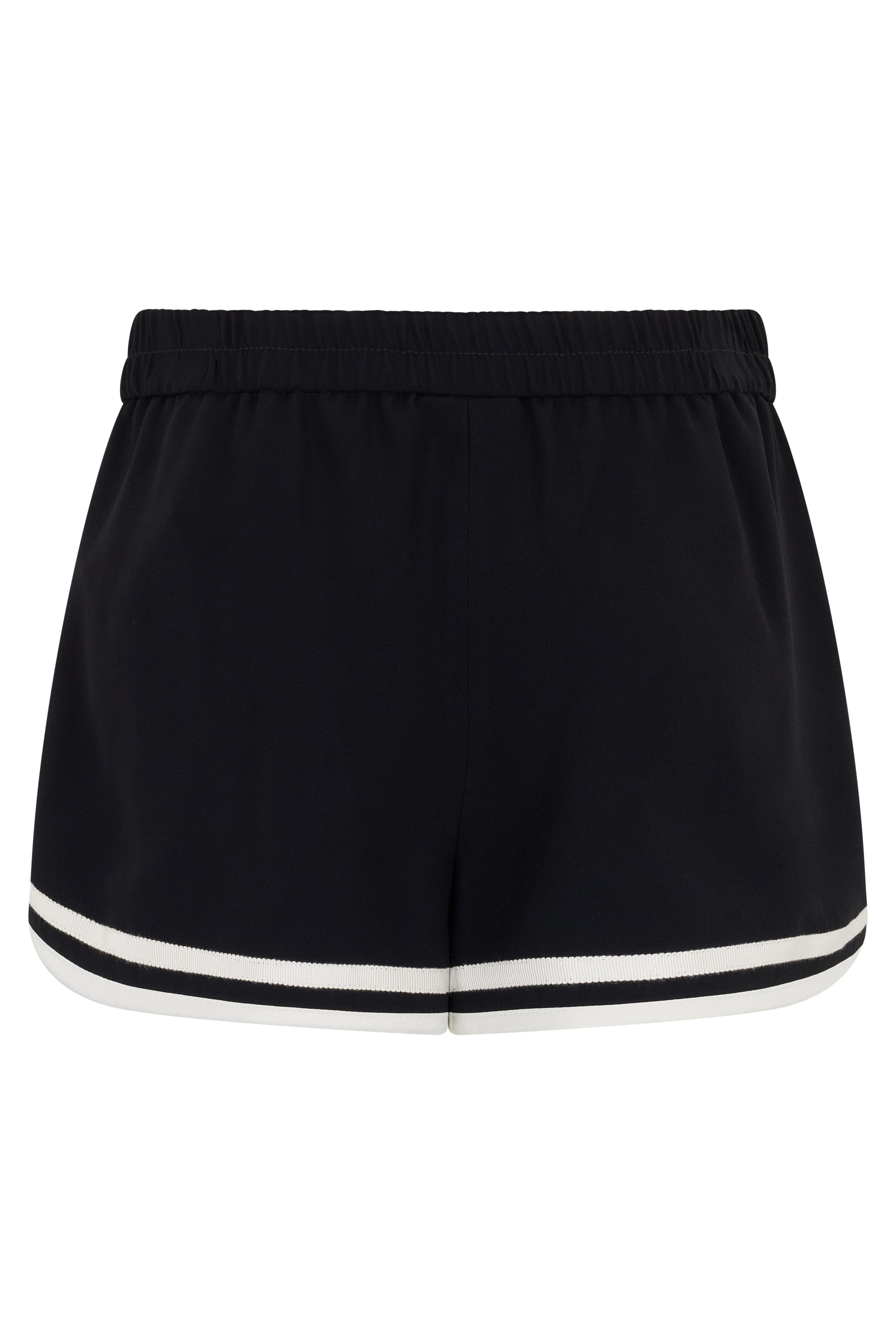 Black short pants with white stripes.