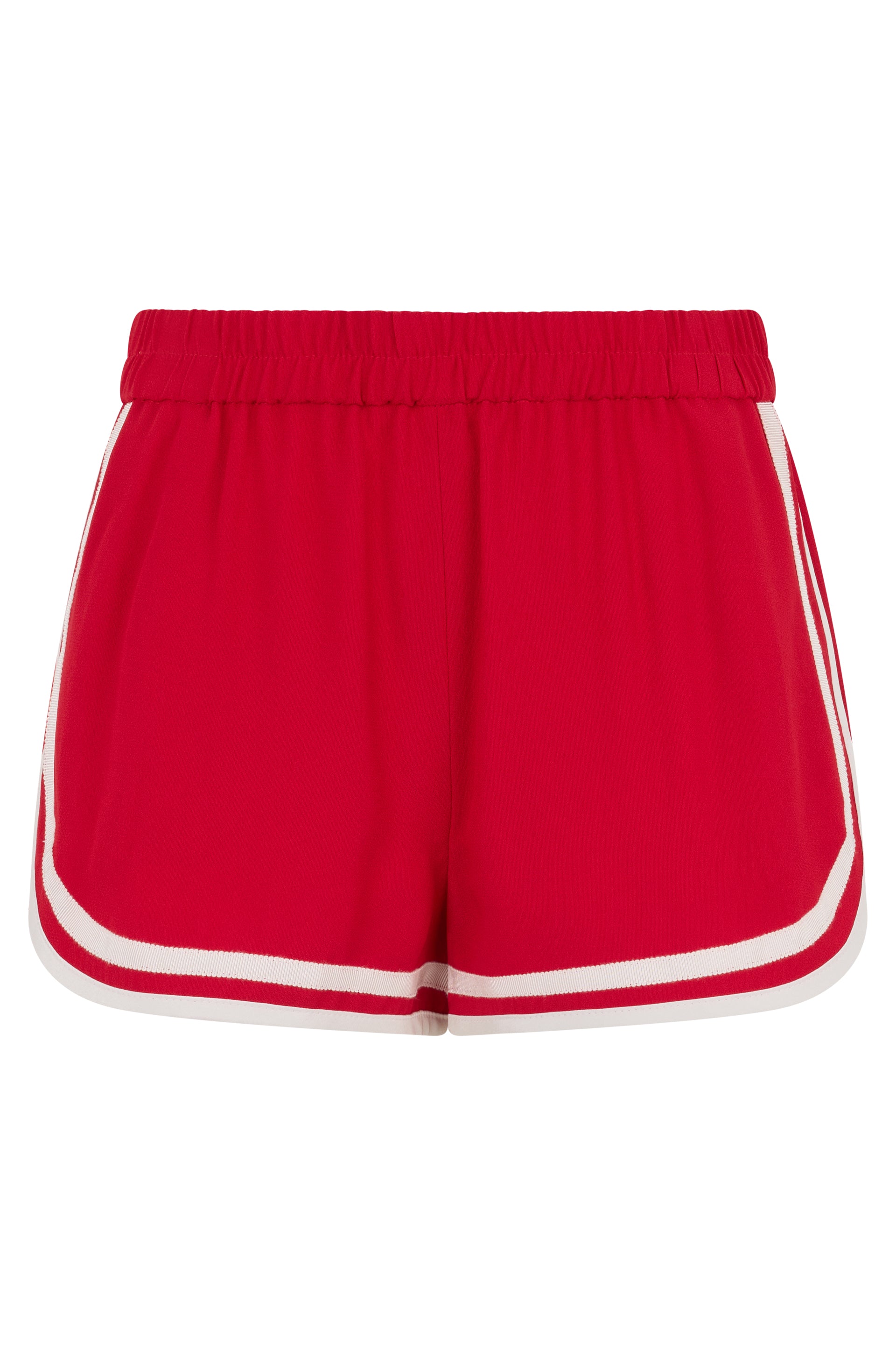 Red shorts with elastic band.