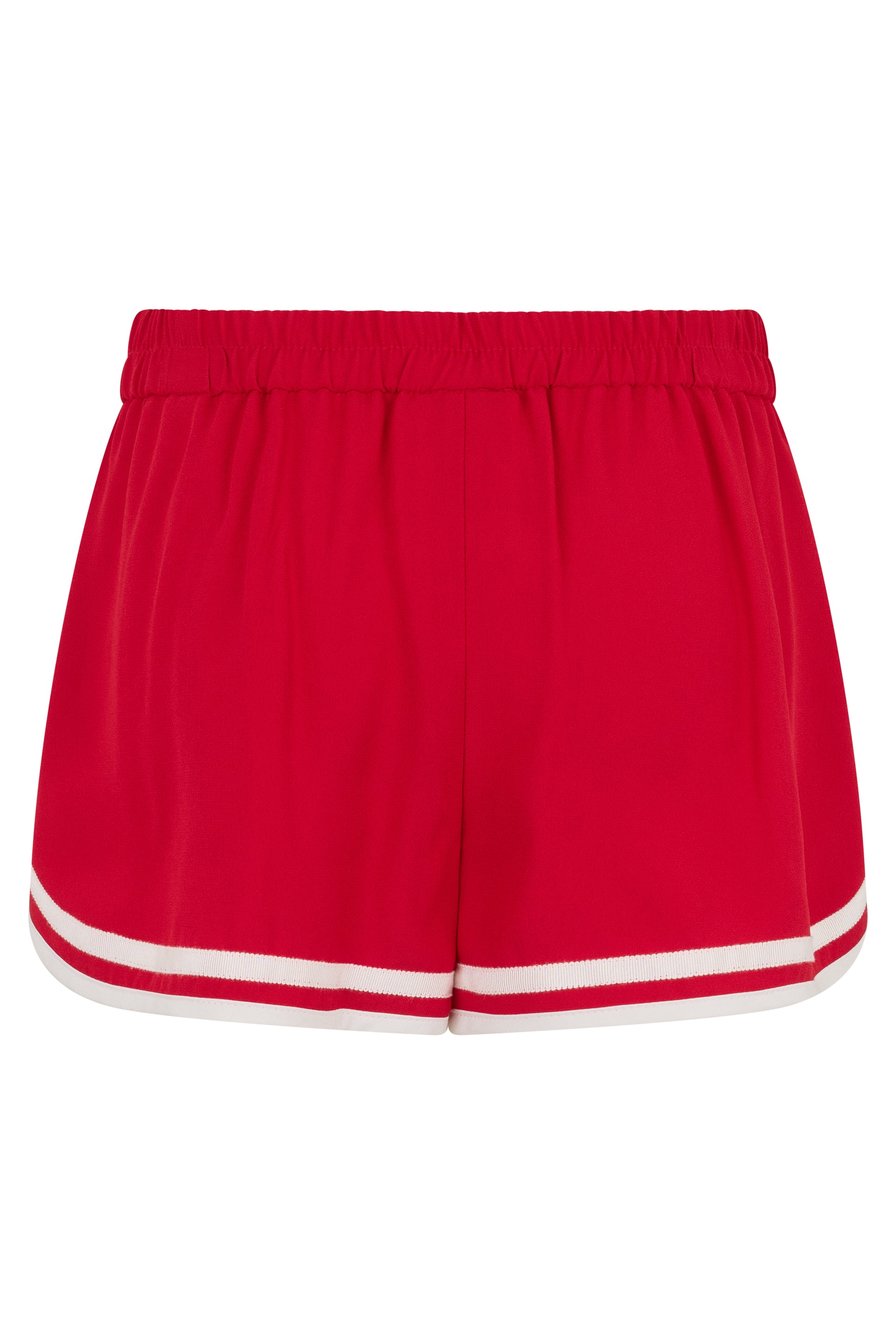 Red shorts with elastic band.