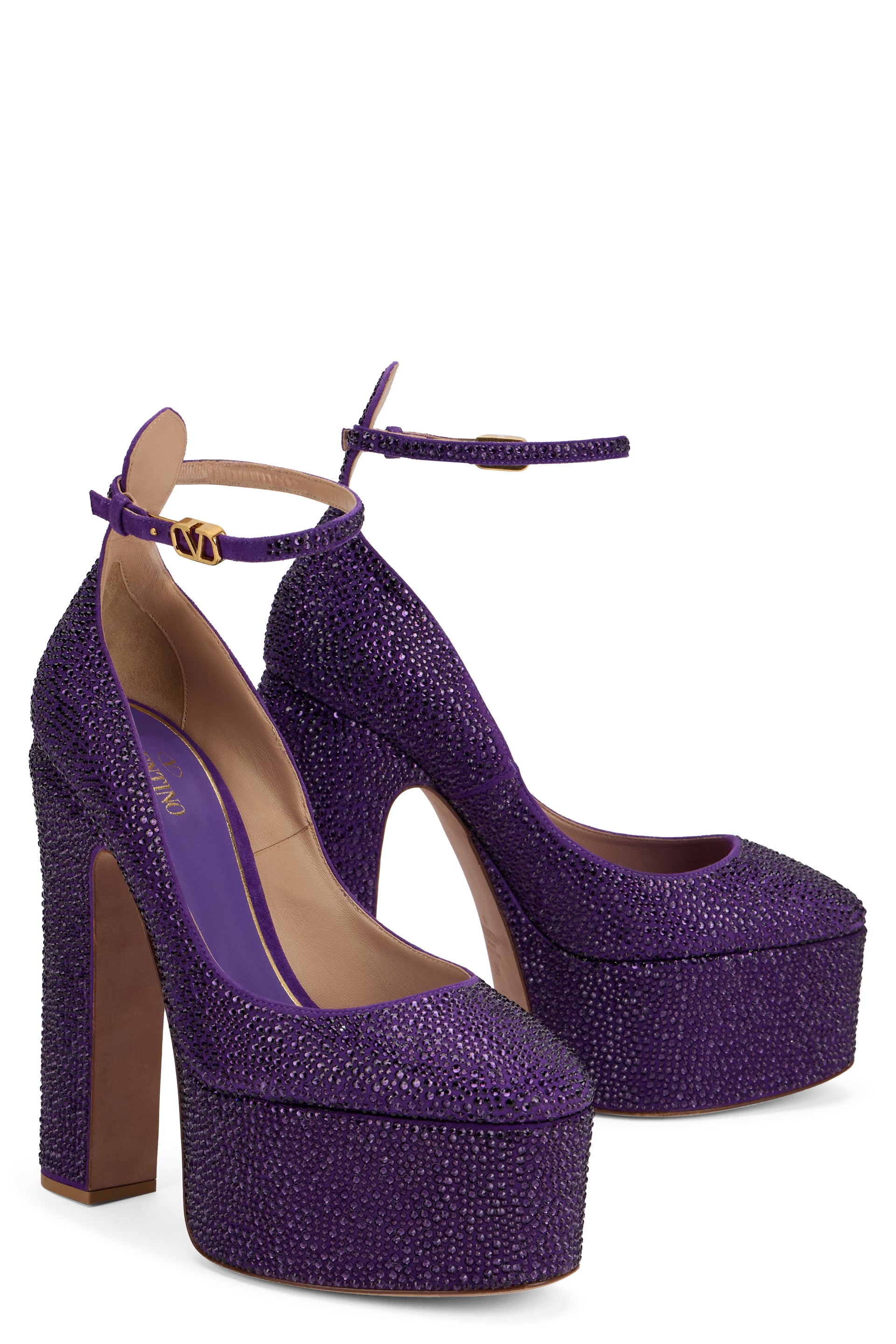 Elegant purple shoes with high heels.