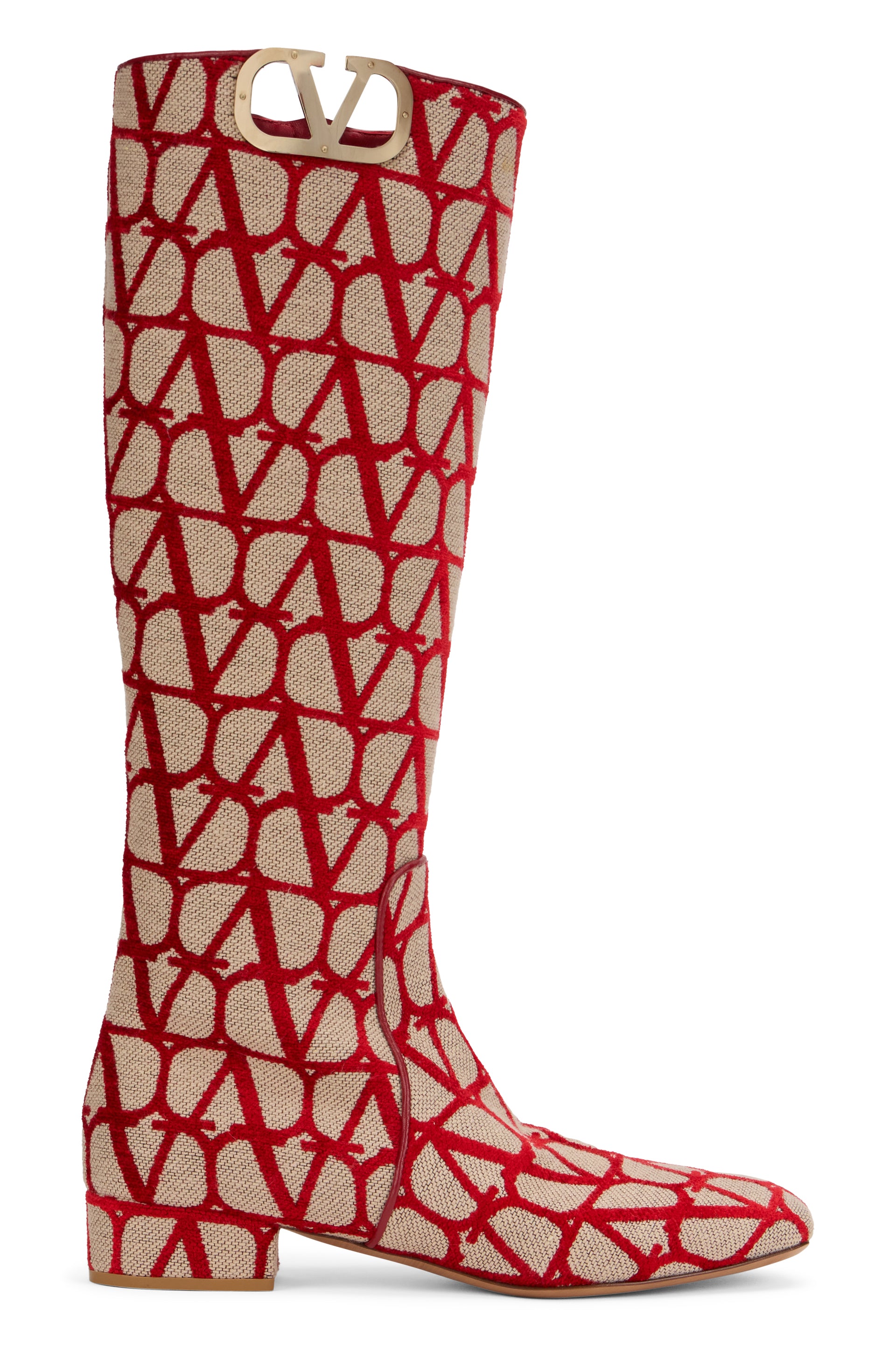 High red boots with vibrant design