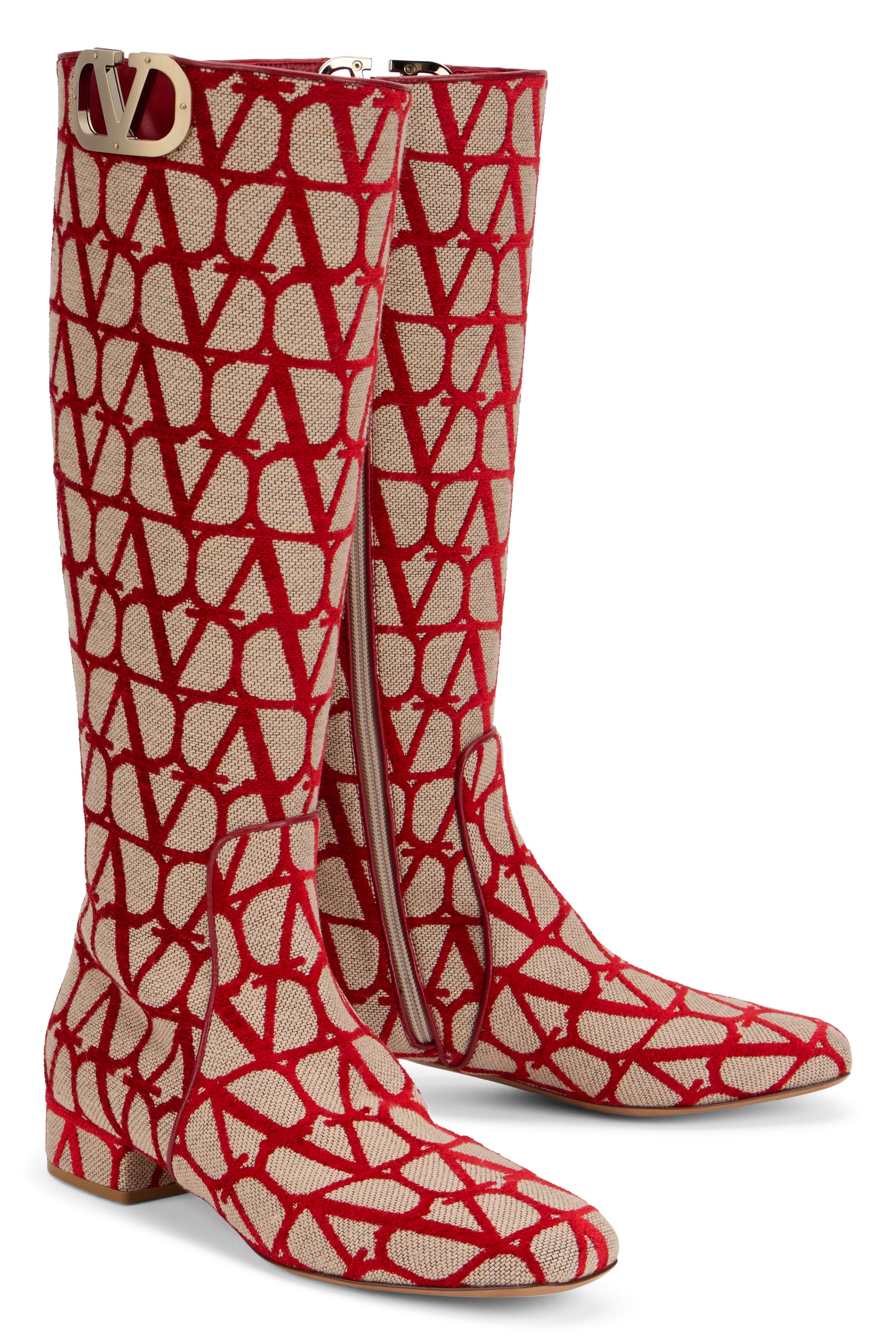 High red boots with vibrant design