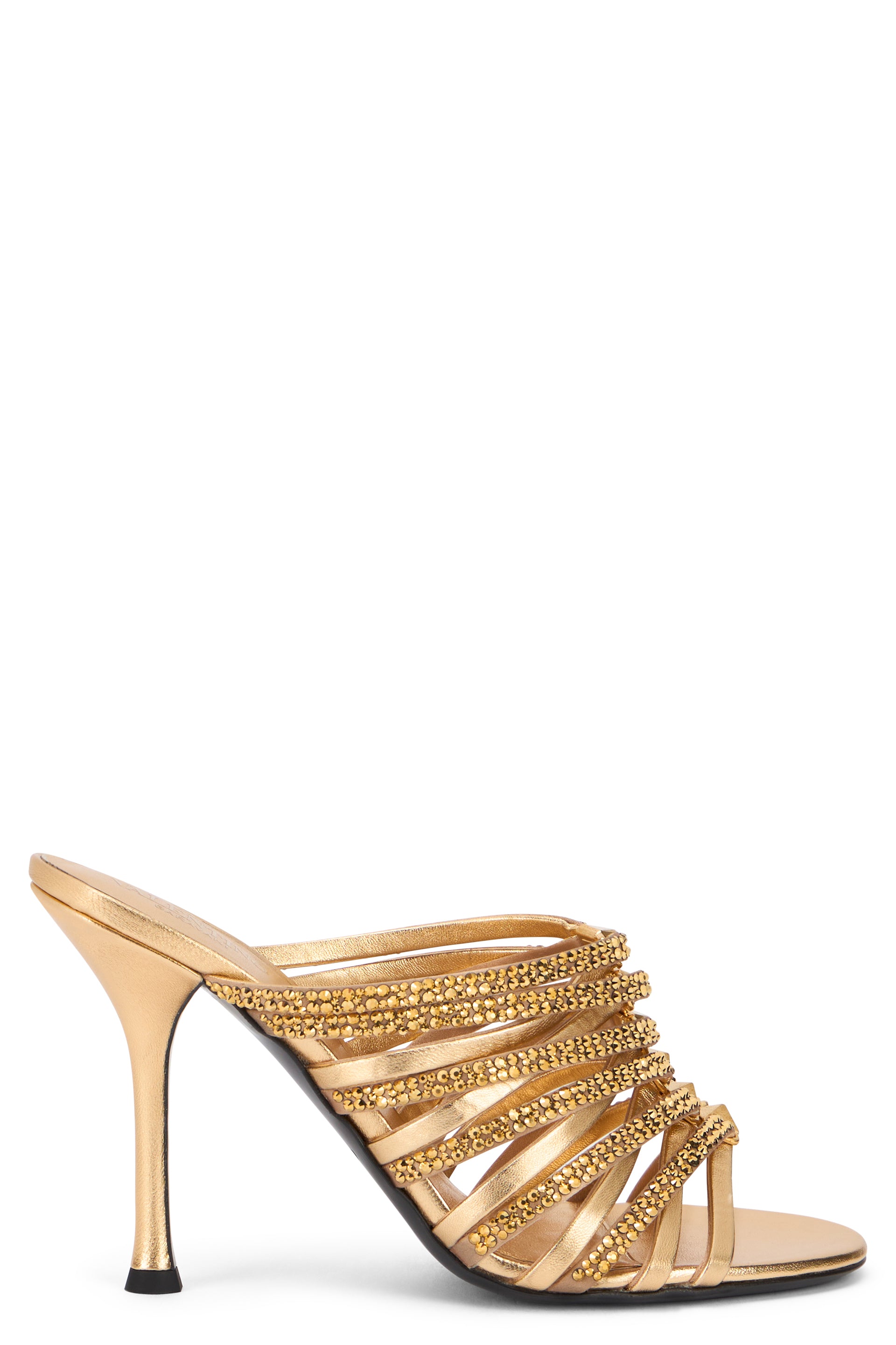 Mules in leather and fabric