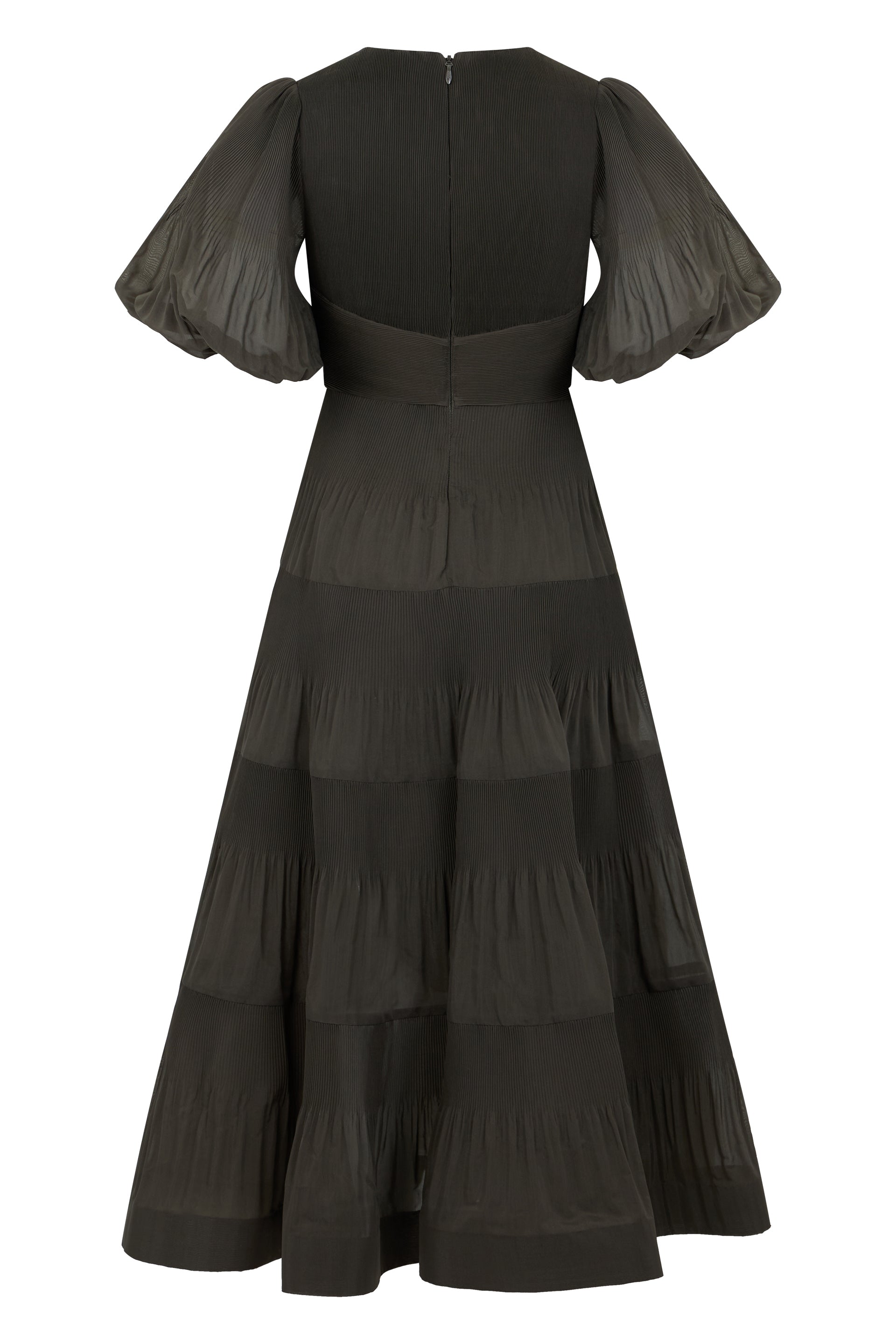 Long black dress with puff sleeves