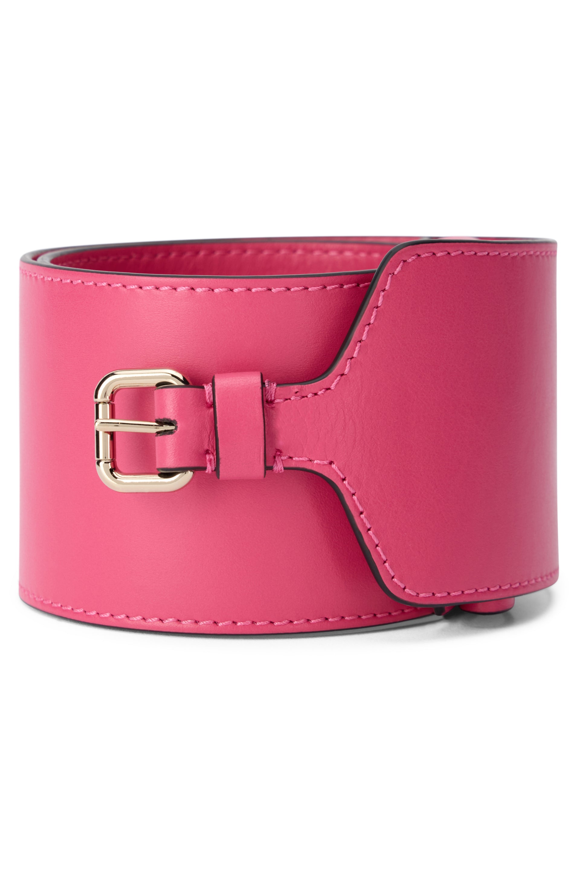 Elegant pink high belt with a gold buckle.