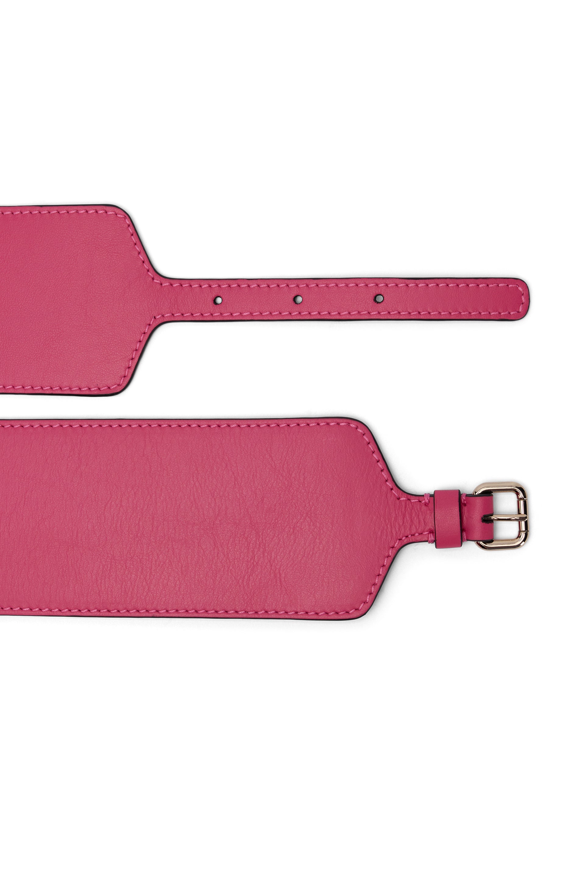 Elegant pink high belt with a gold buckle.